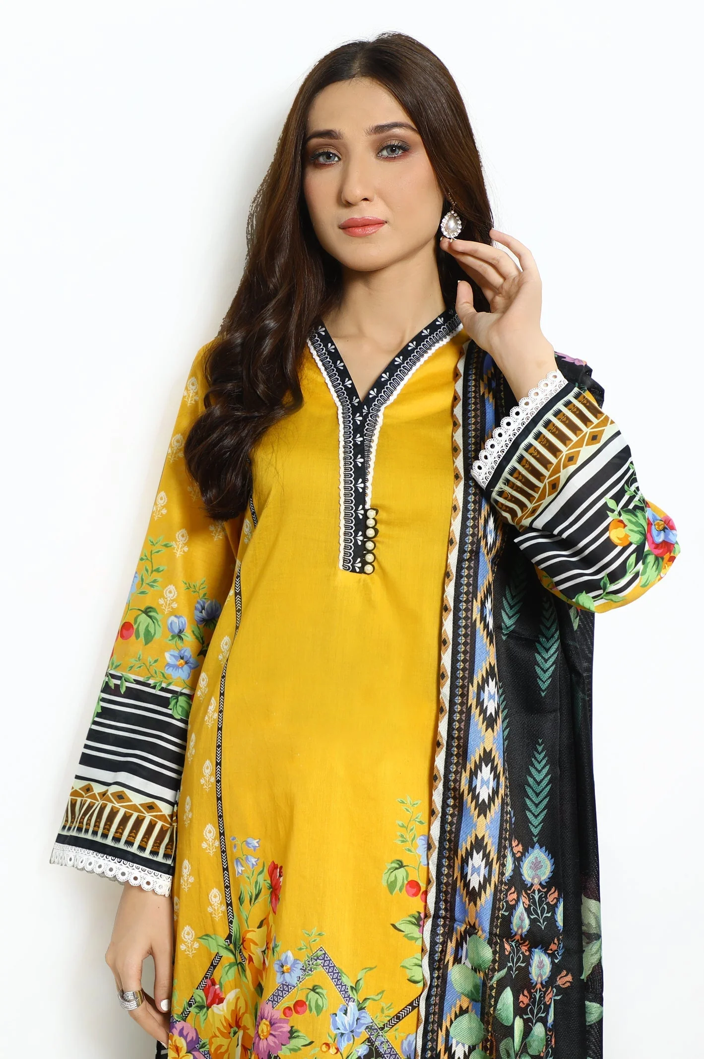 3PC Lawn Mustard Suit - Image 2