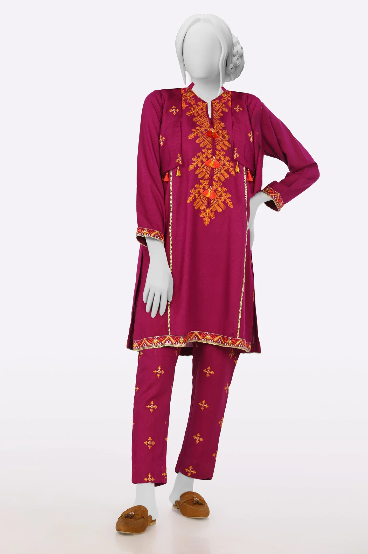 Embroidered Karandi-Purple 3PC