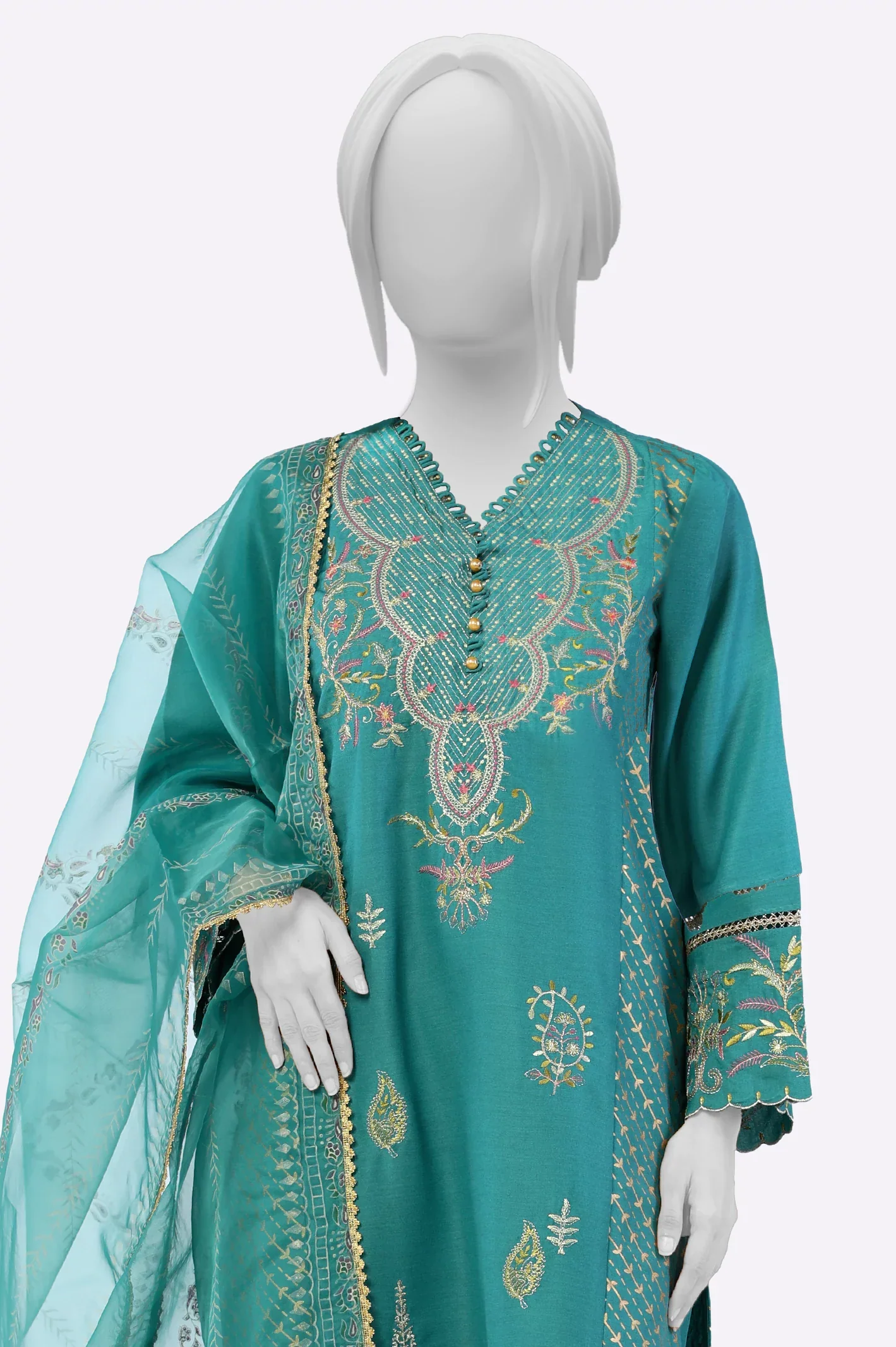 Green Embroidered 3PC - Image 2