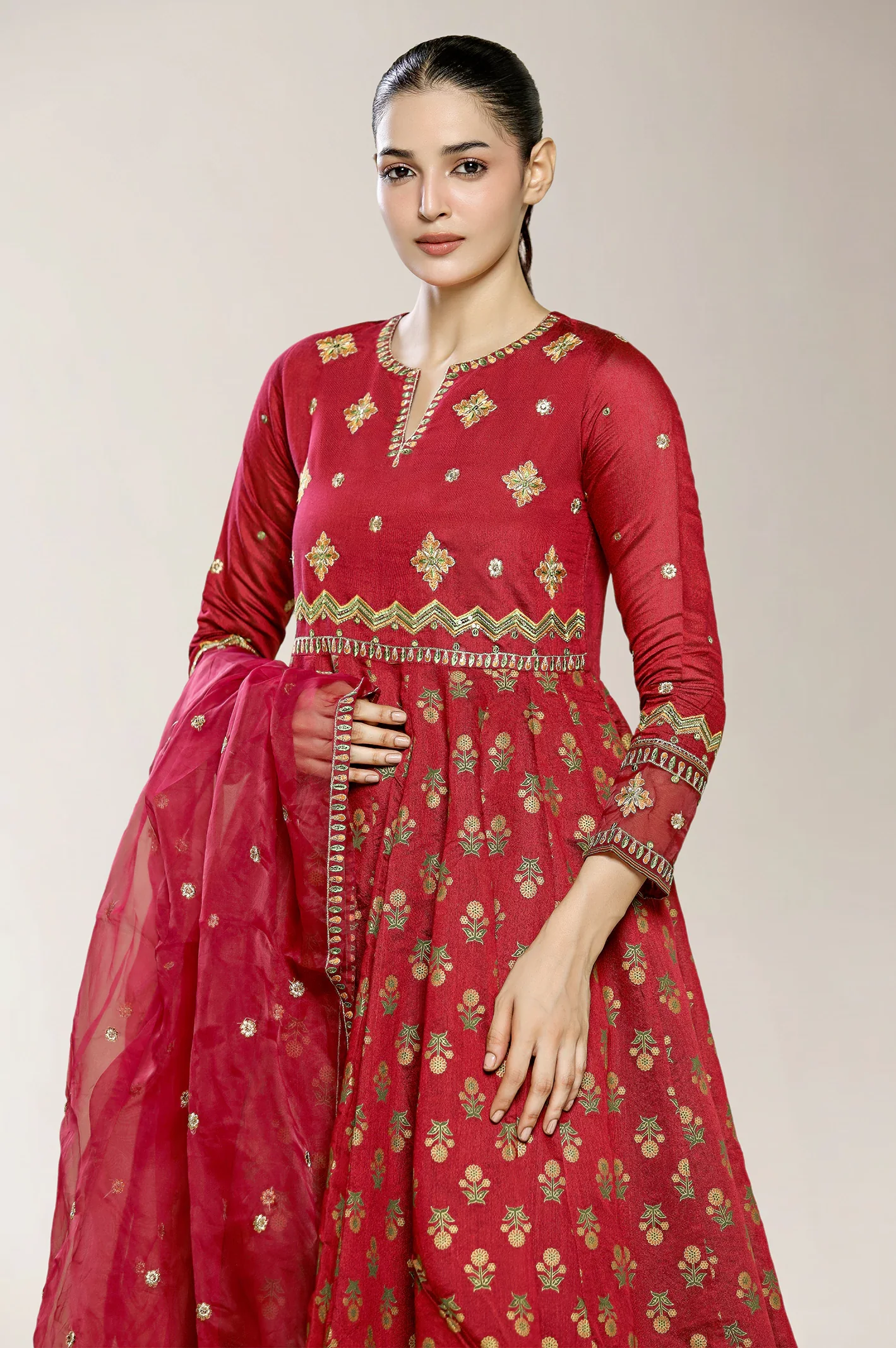 Embroidered Maroon 3PC - Image 2