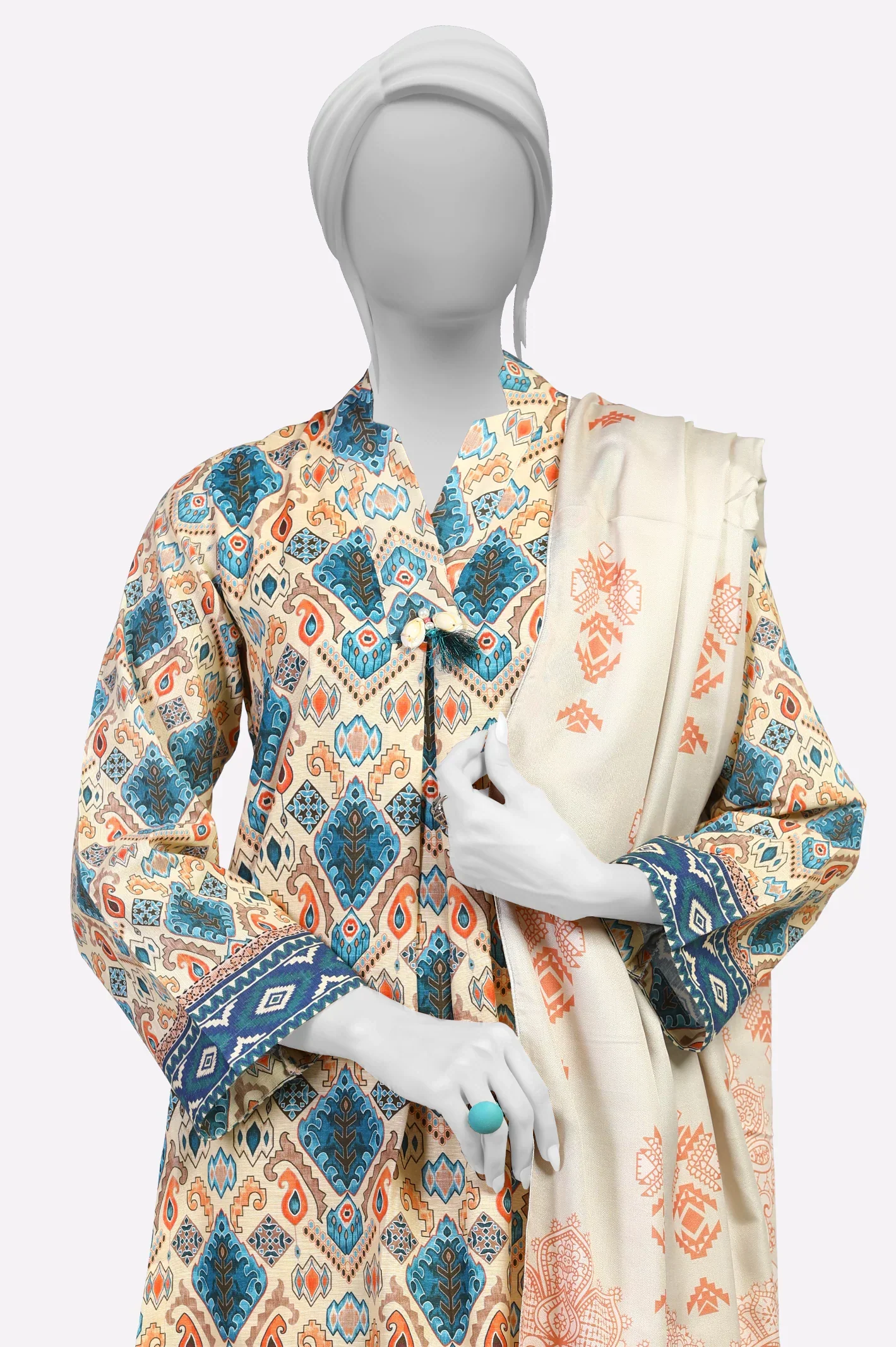 Khaddar Beige Printed 3PC - Image 2