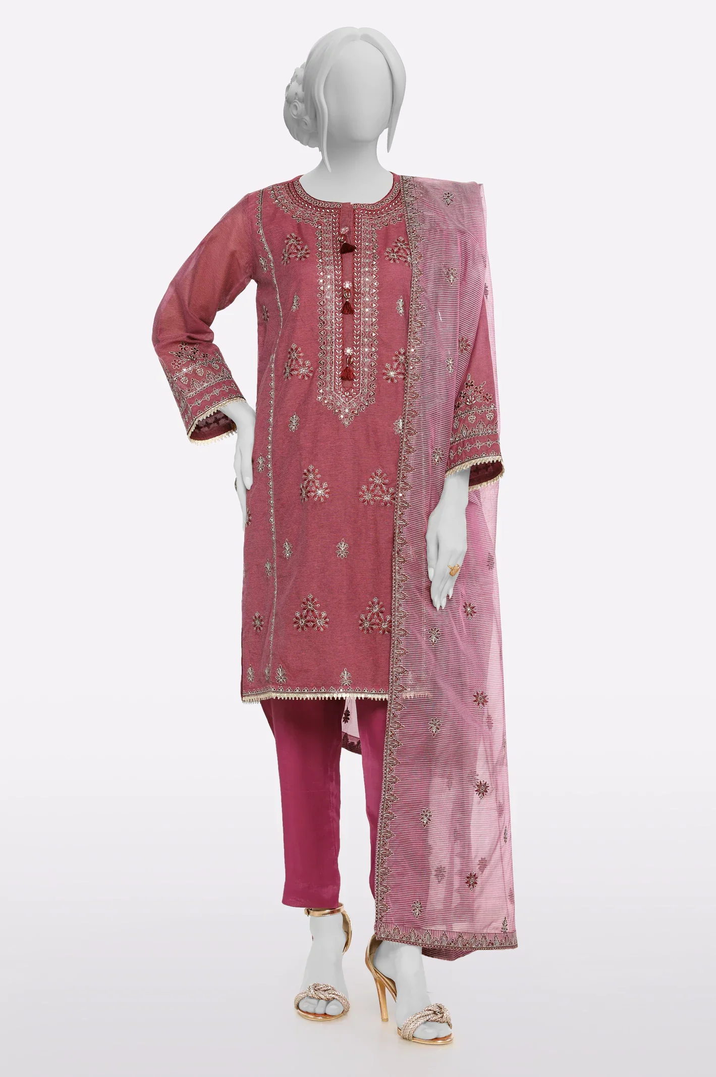Karandi Net Purple Embroidered 3PC