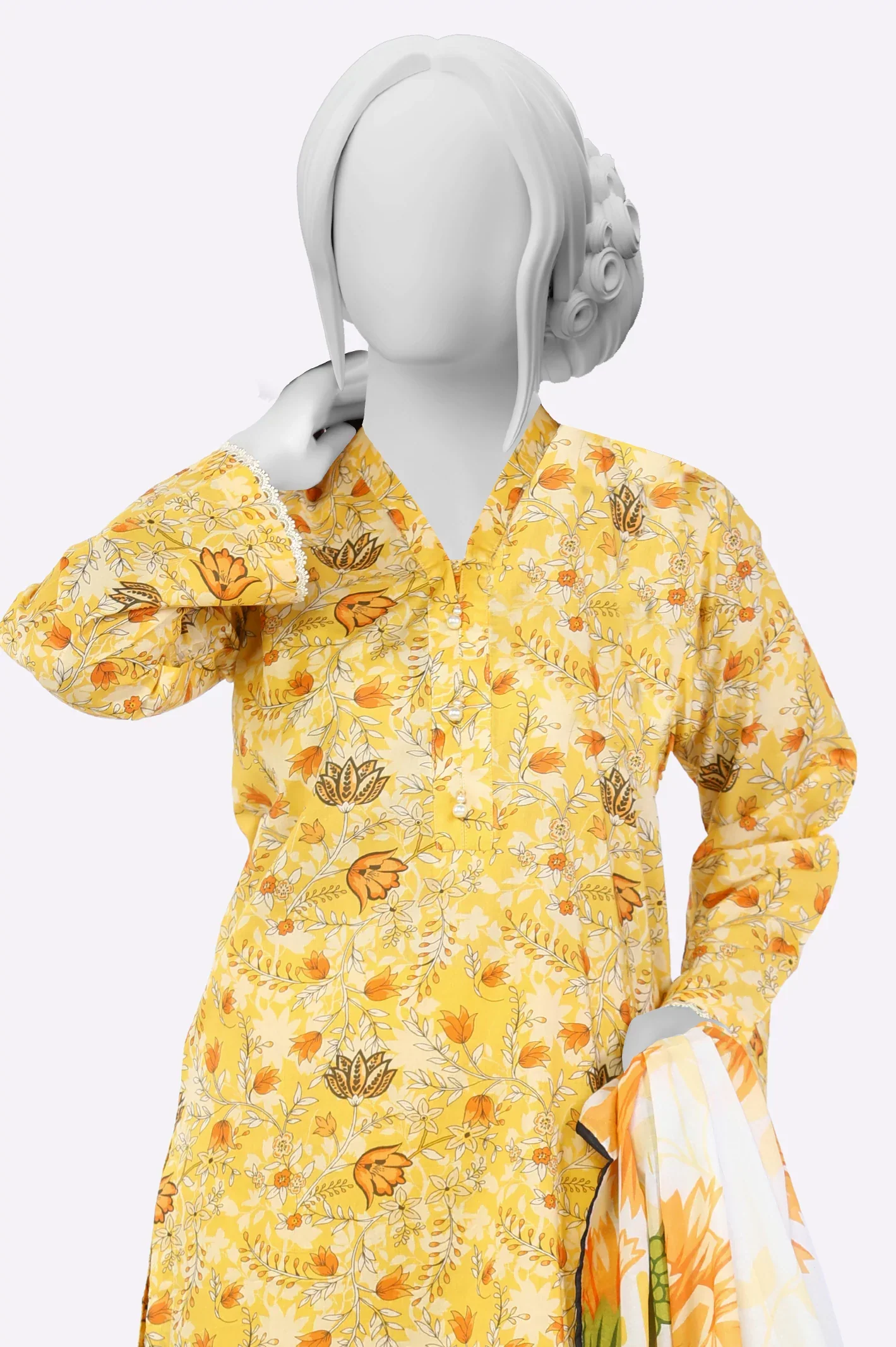 Yellow 3PC Printed Ready To Wear Suit - Image 2