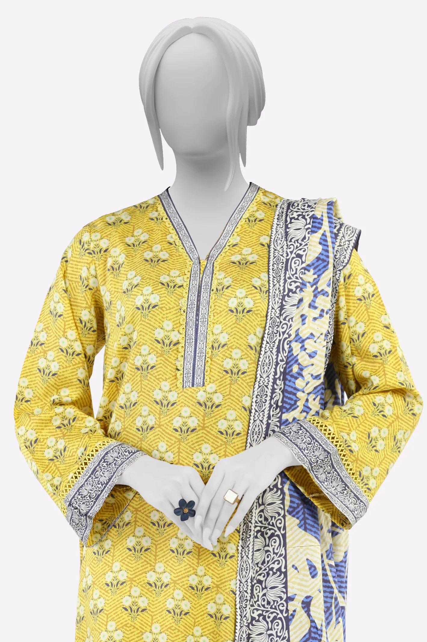 Khaddar Mustard Printed 3PC - Image 2