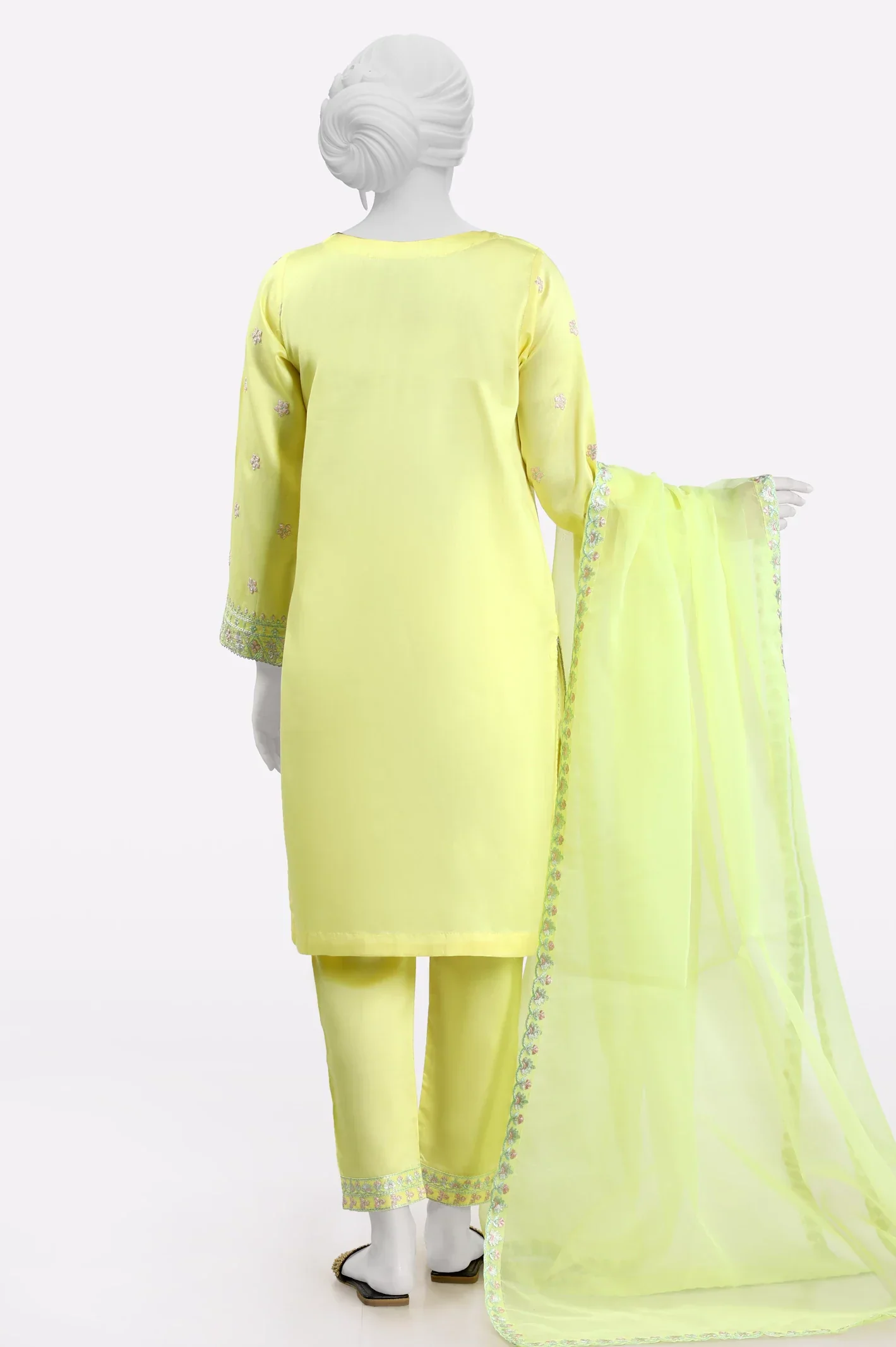 Cotton Satin Yellow Embroidered 3PC - Image 3