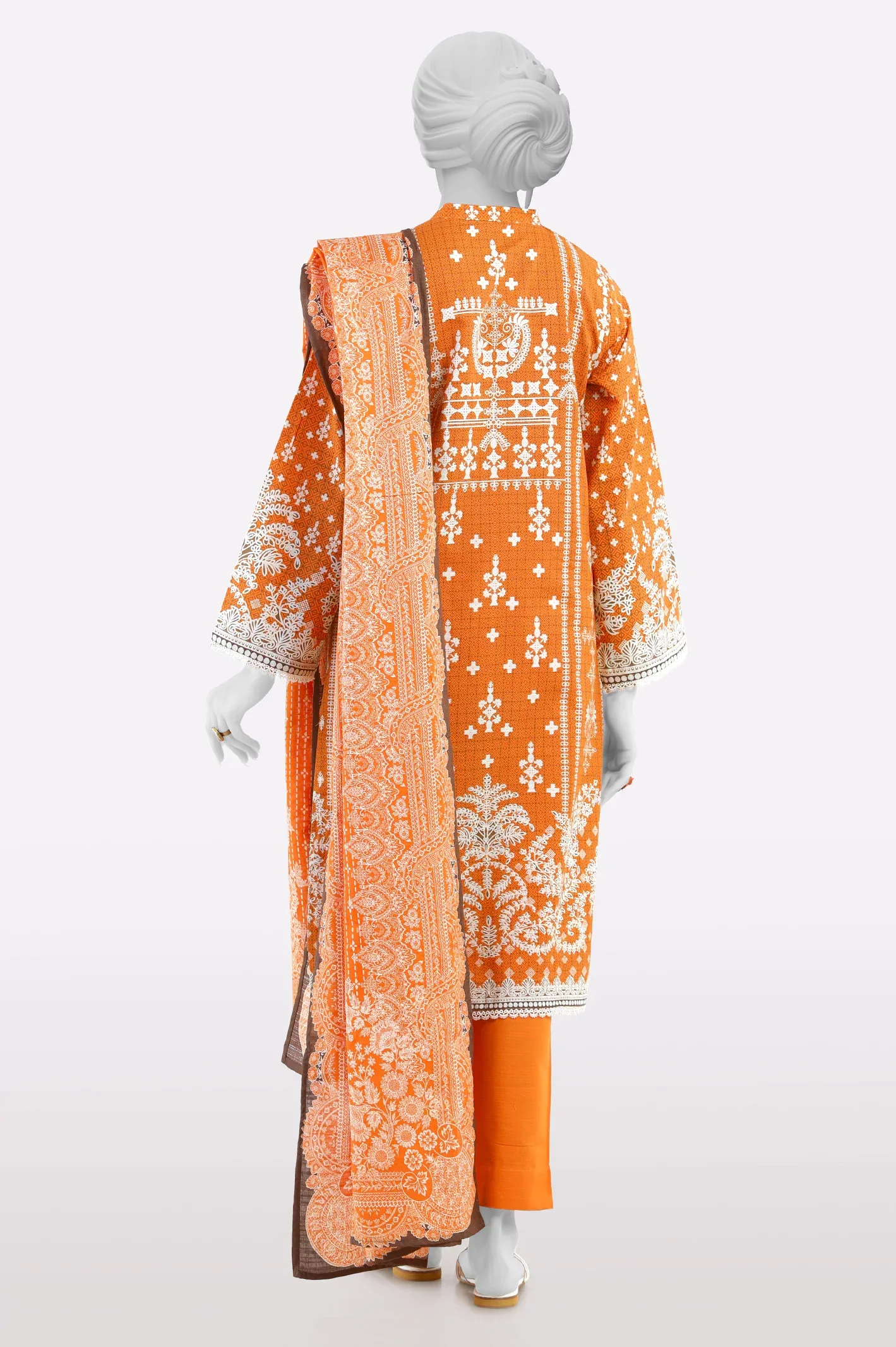 Khaddar Orange Printed 3PC - Image 3