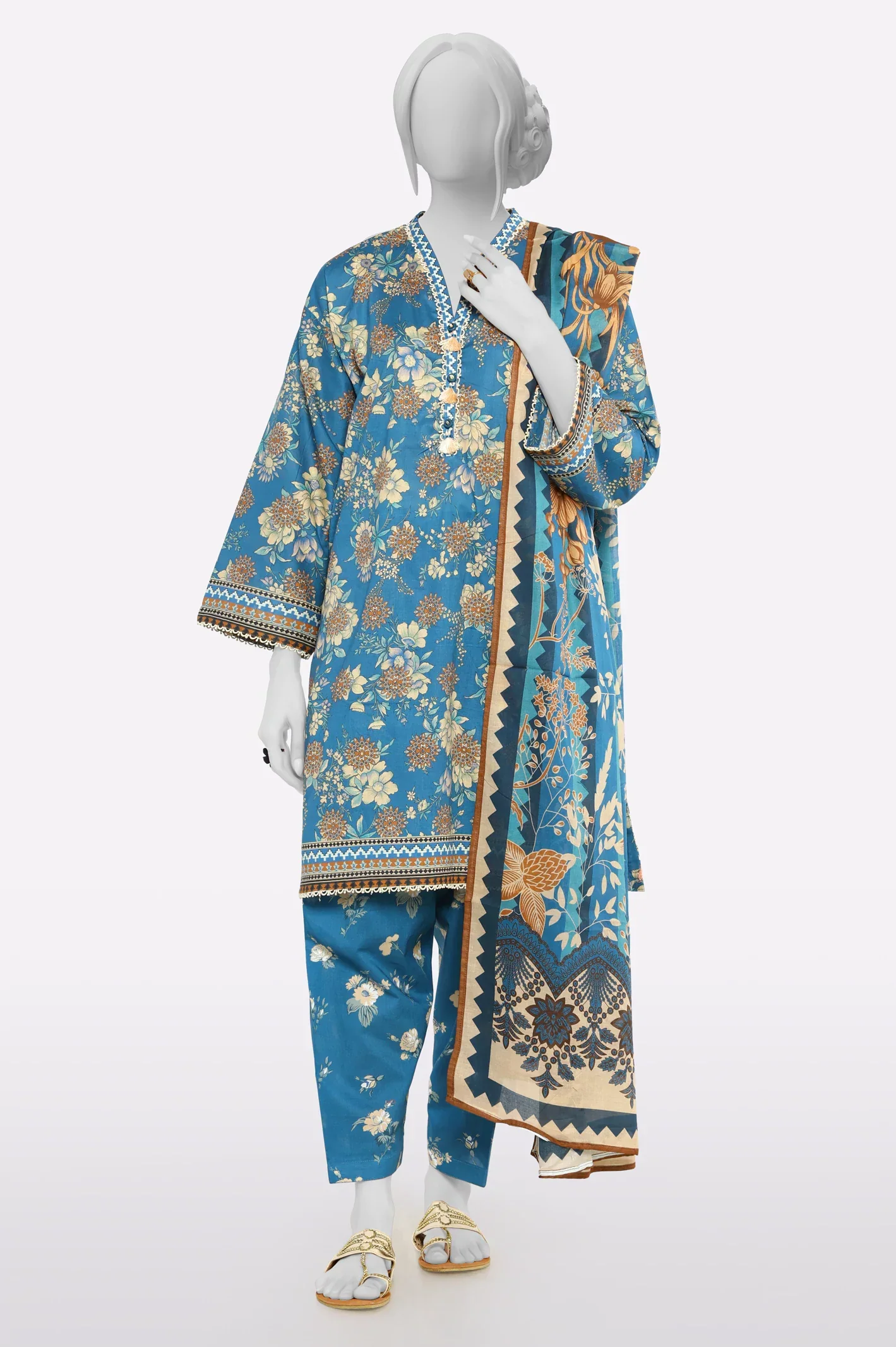 Cambric Blue Printed 3PC