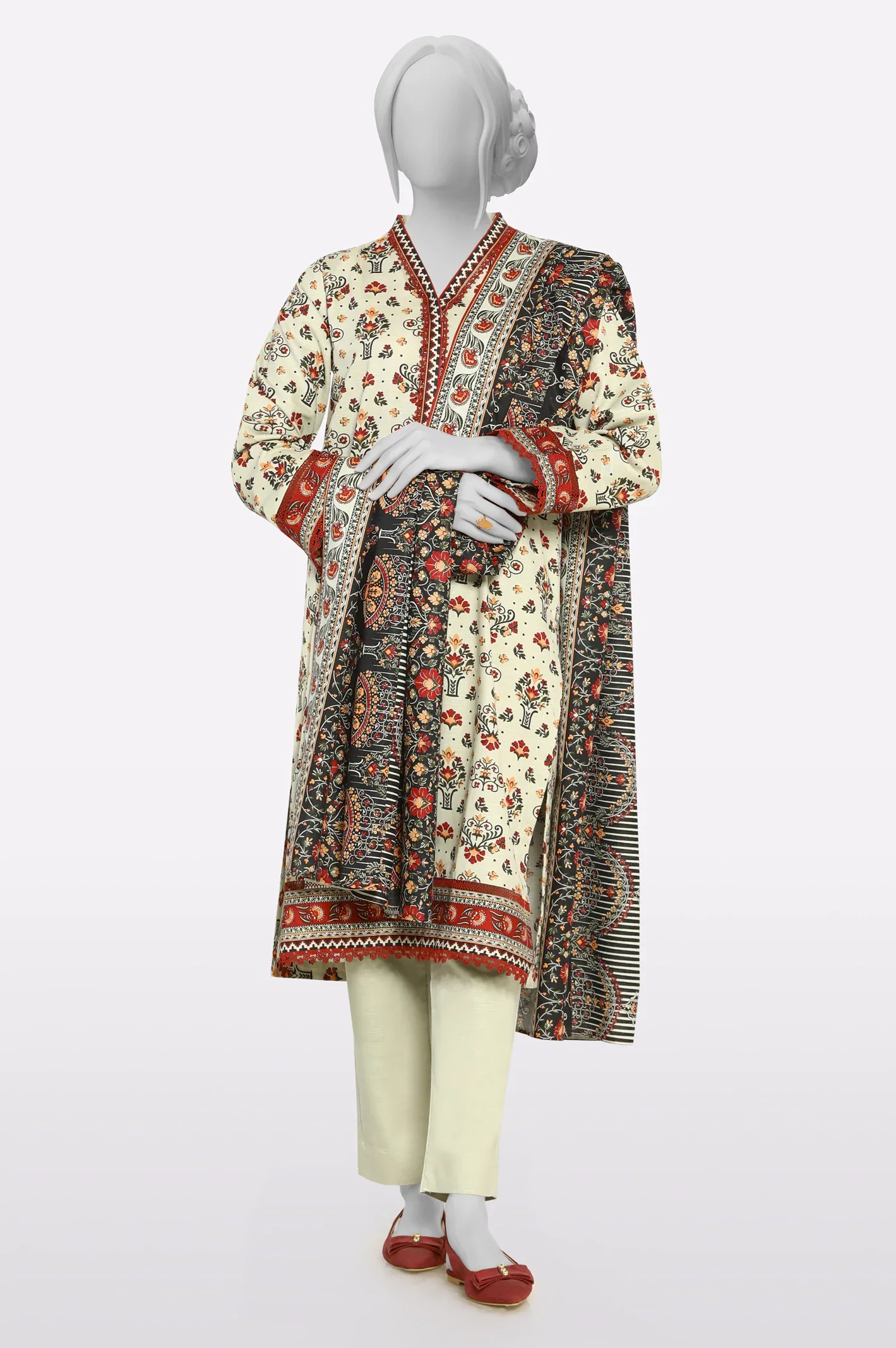 Khaddar Beige Printed 3PC