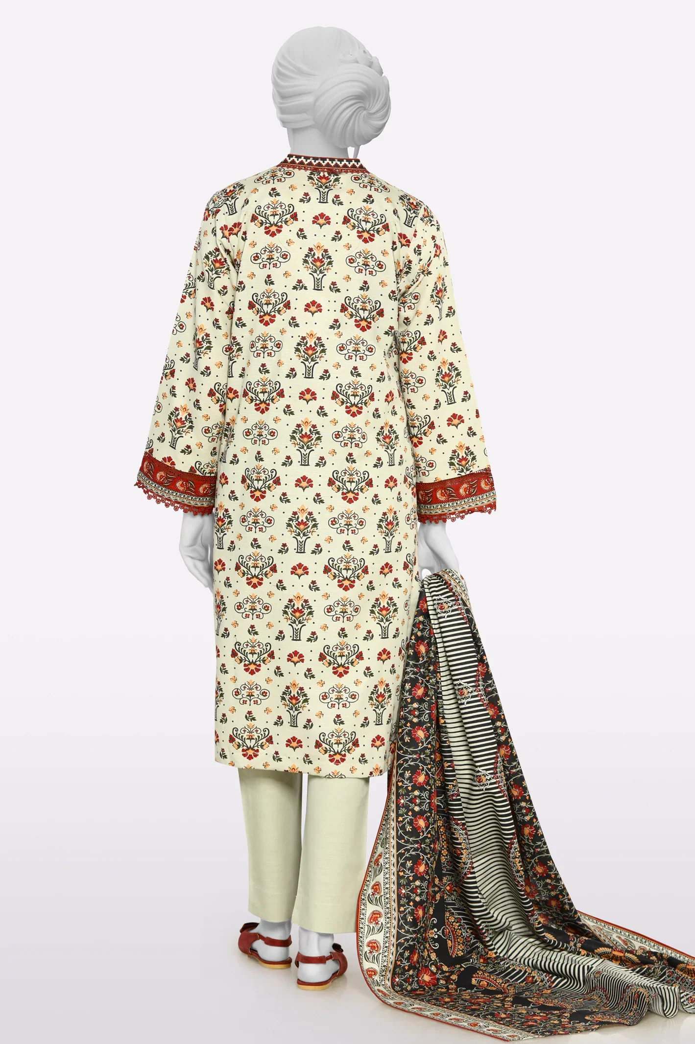 Khaddar Beige Printed 3PC - Image 3