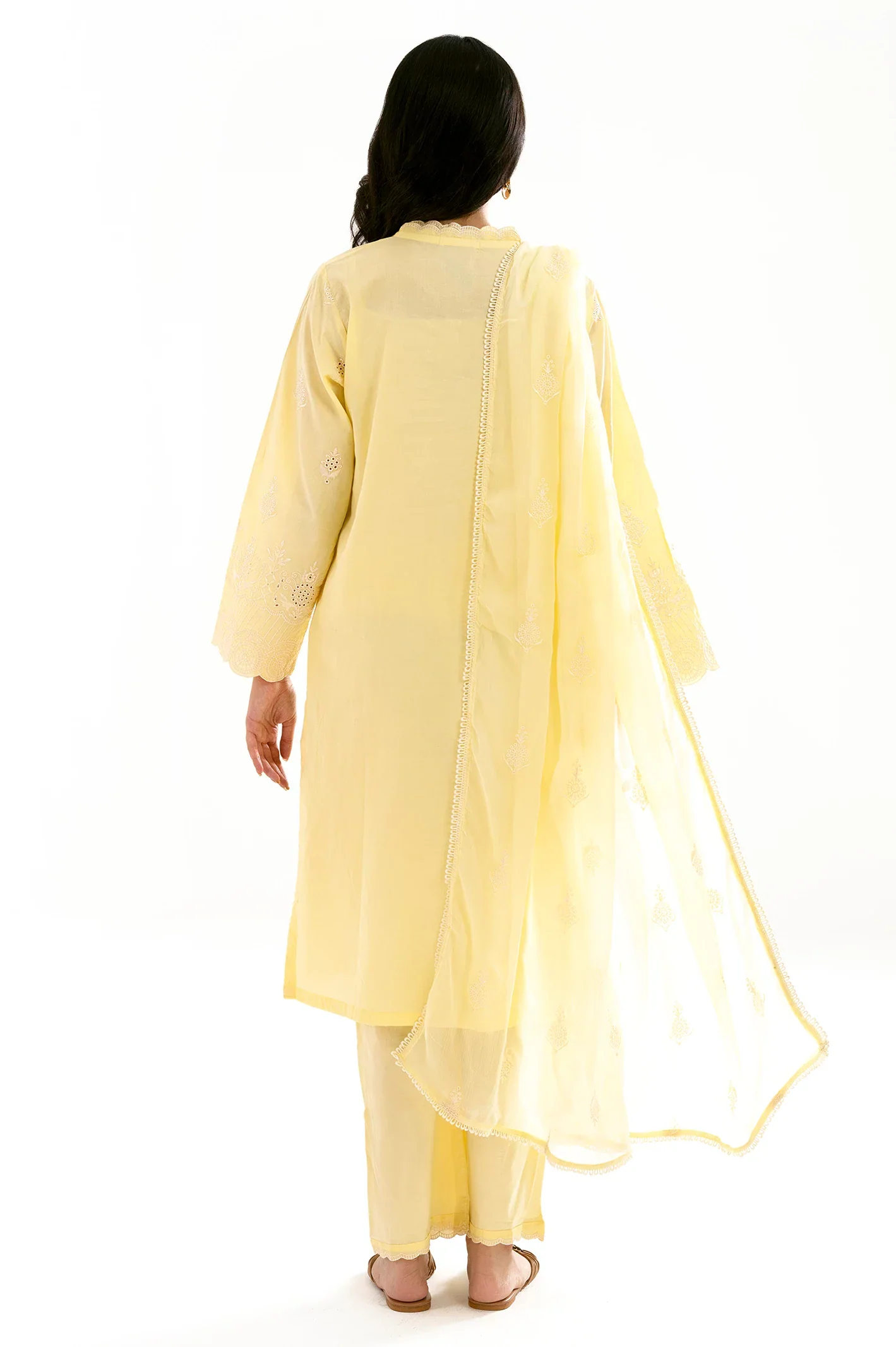 Embroidered Cambric-Yellow 3PC - Image 4