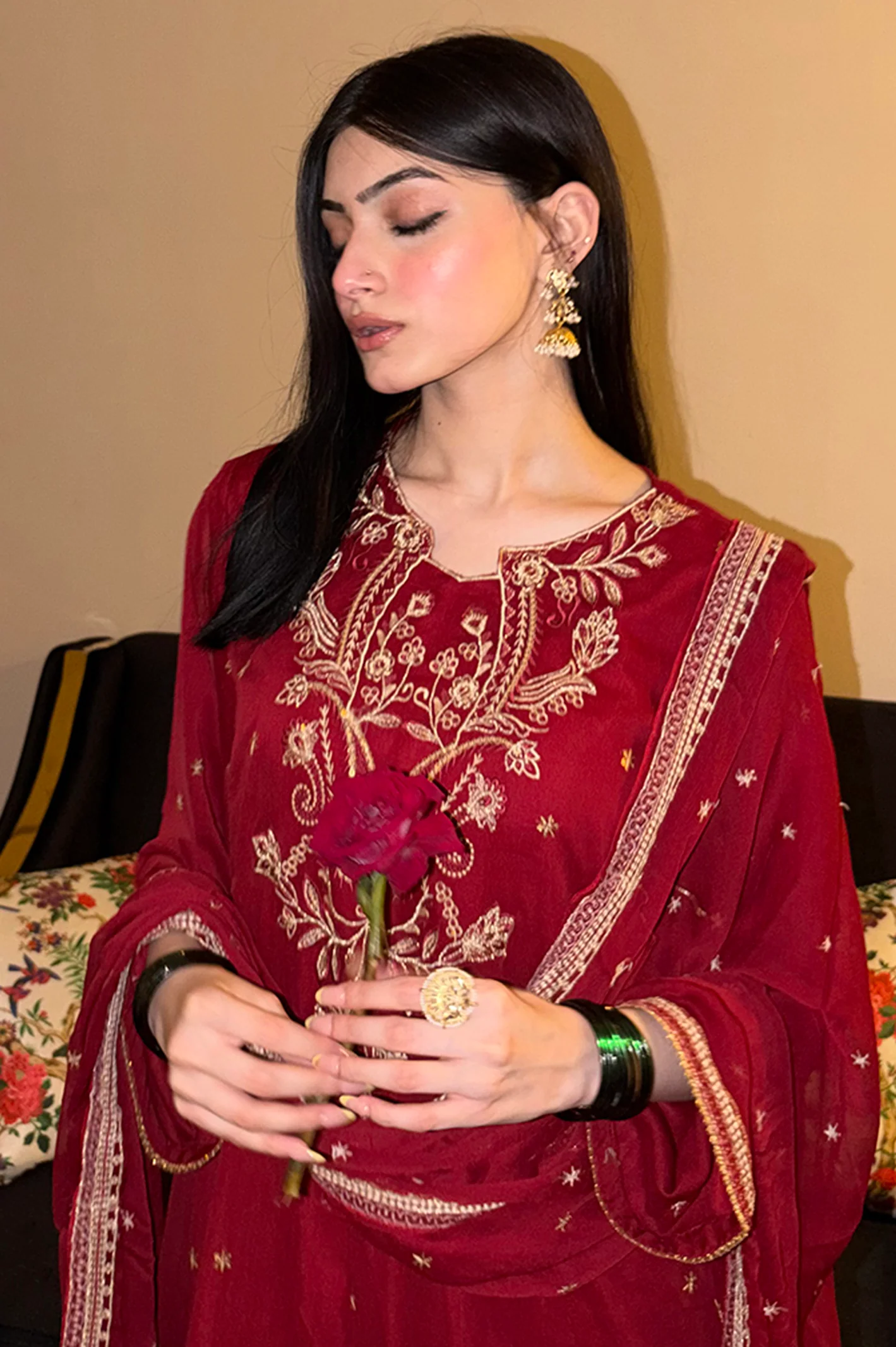 Embroidered Chiffon Maroon 3PC - Image 2