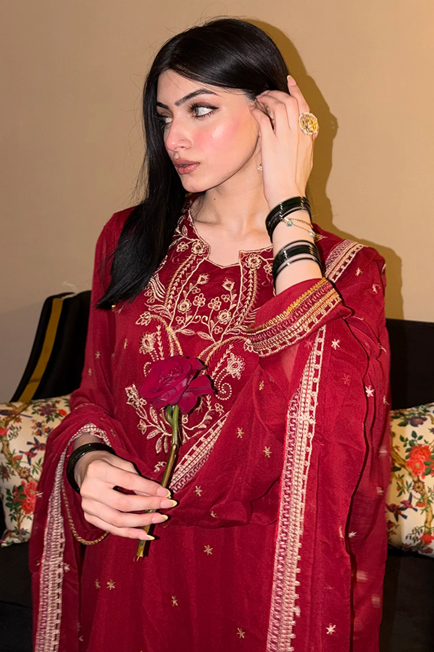 Embroidered Chiffon Maroon 3PC - Image 3