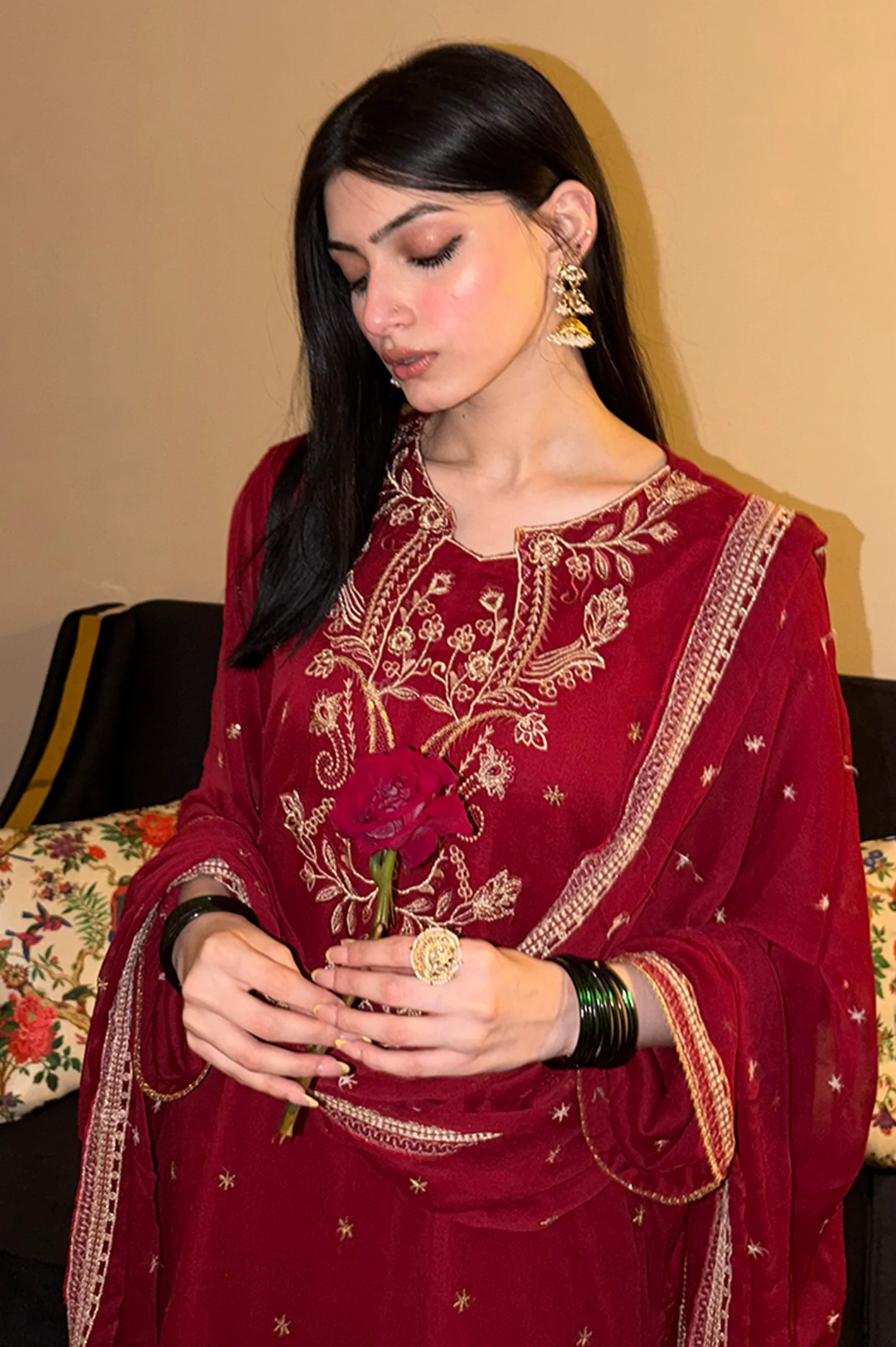 Embroidered Chiffon Maroon 3PC - Image 4