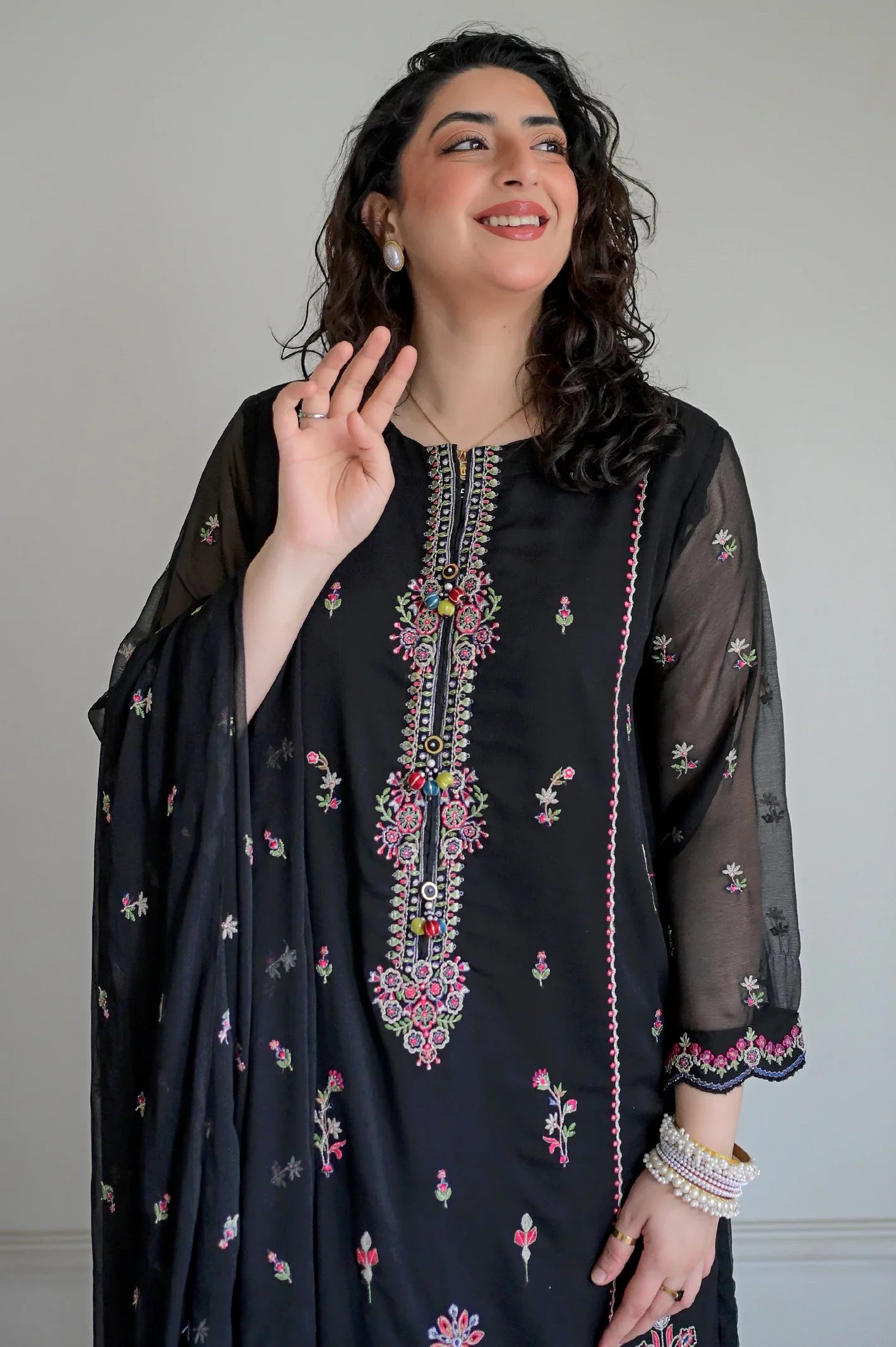 Embroidered Chiffon Black 3PC - Image 2