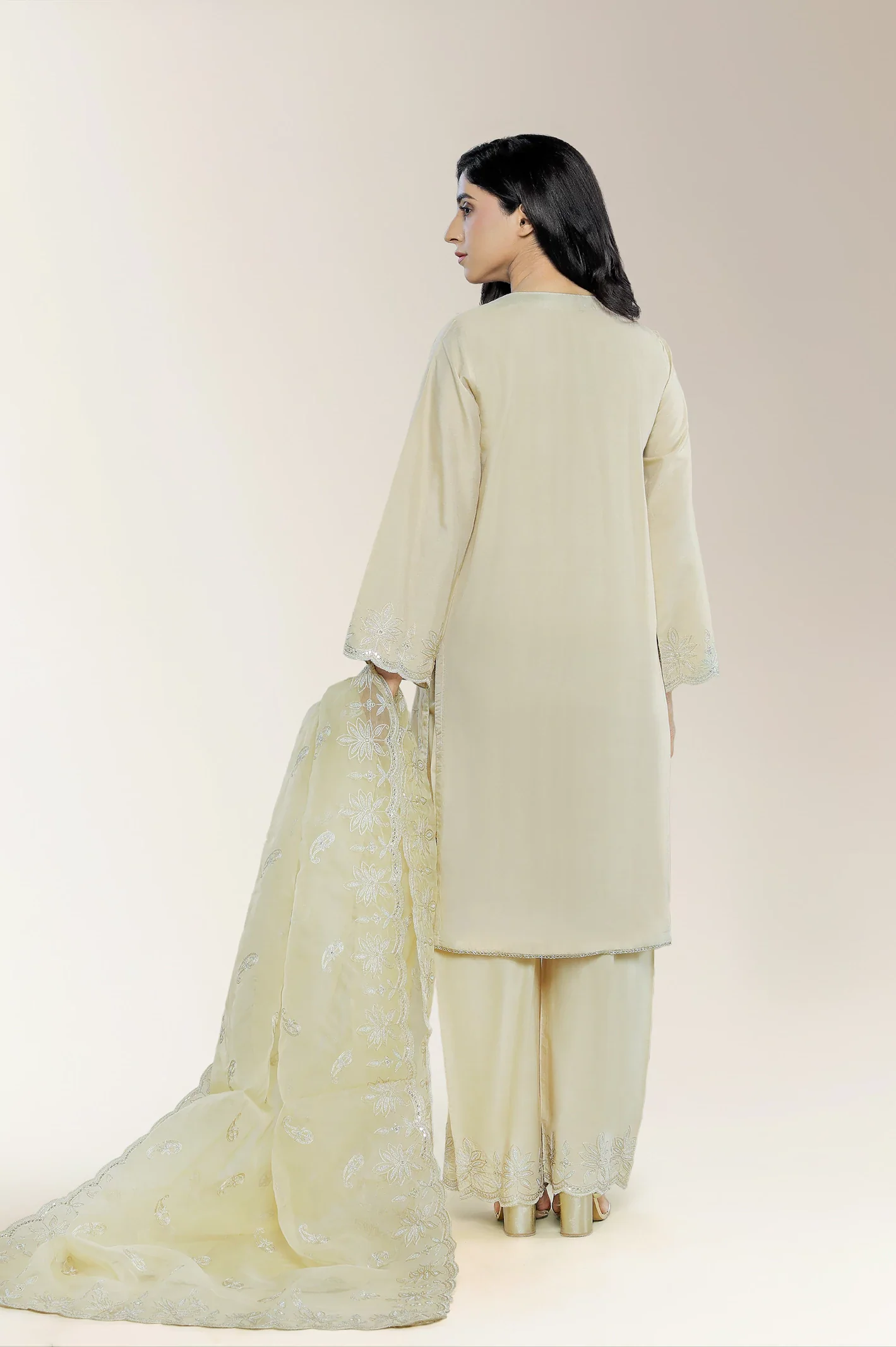 Embroidered Cotton Silk Beige 3PC - Image 4