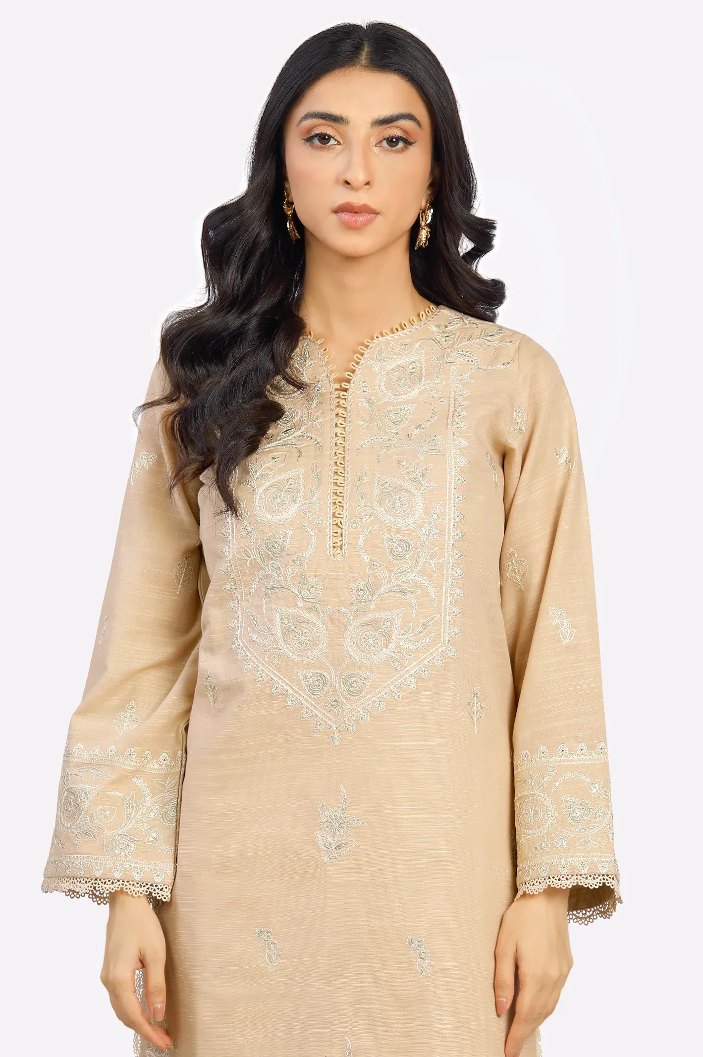 Beige Embroidered Kurti