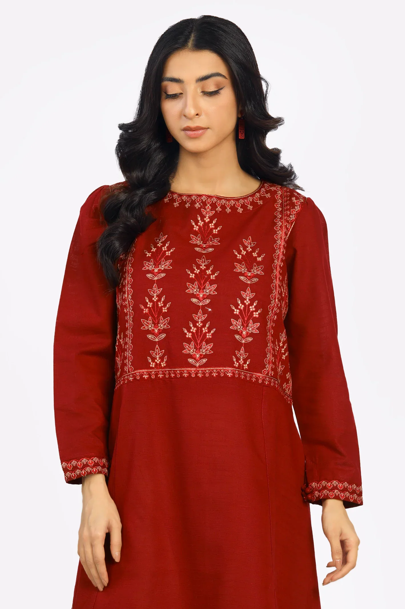 Maroon Embroidered Kurti