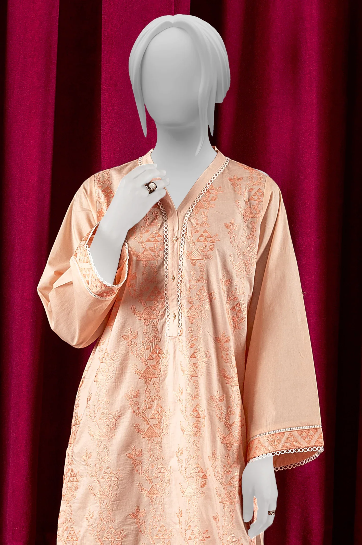 Peach Embroidered Kurti - Image 2