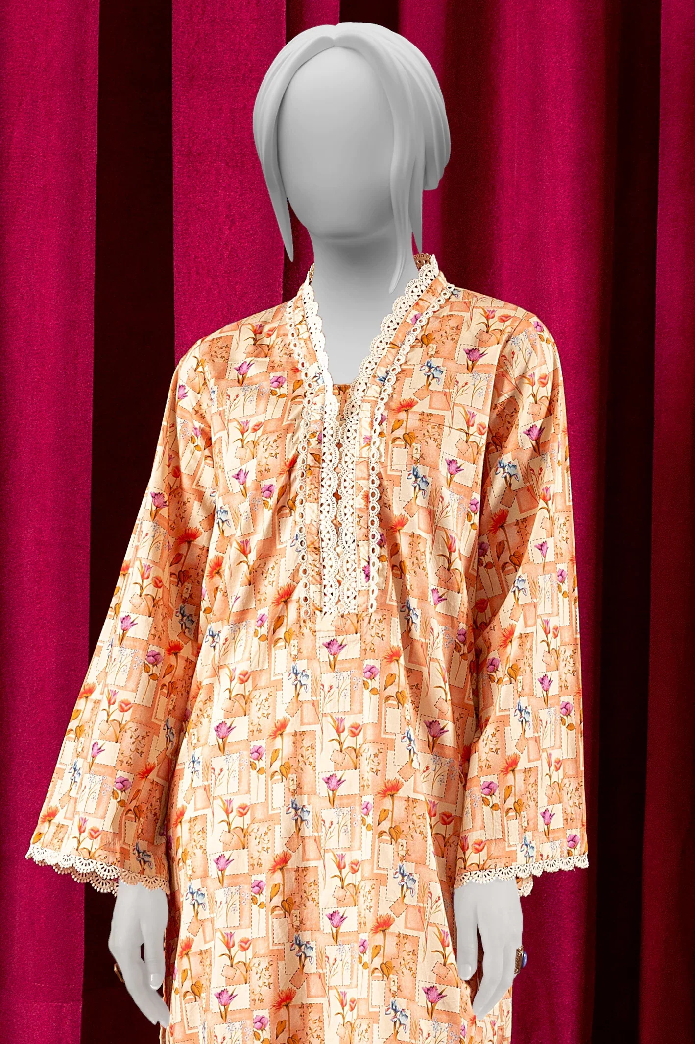 Cream Printed Kurti - Image 2