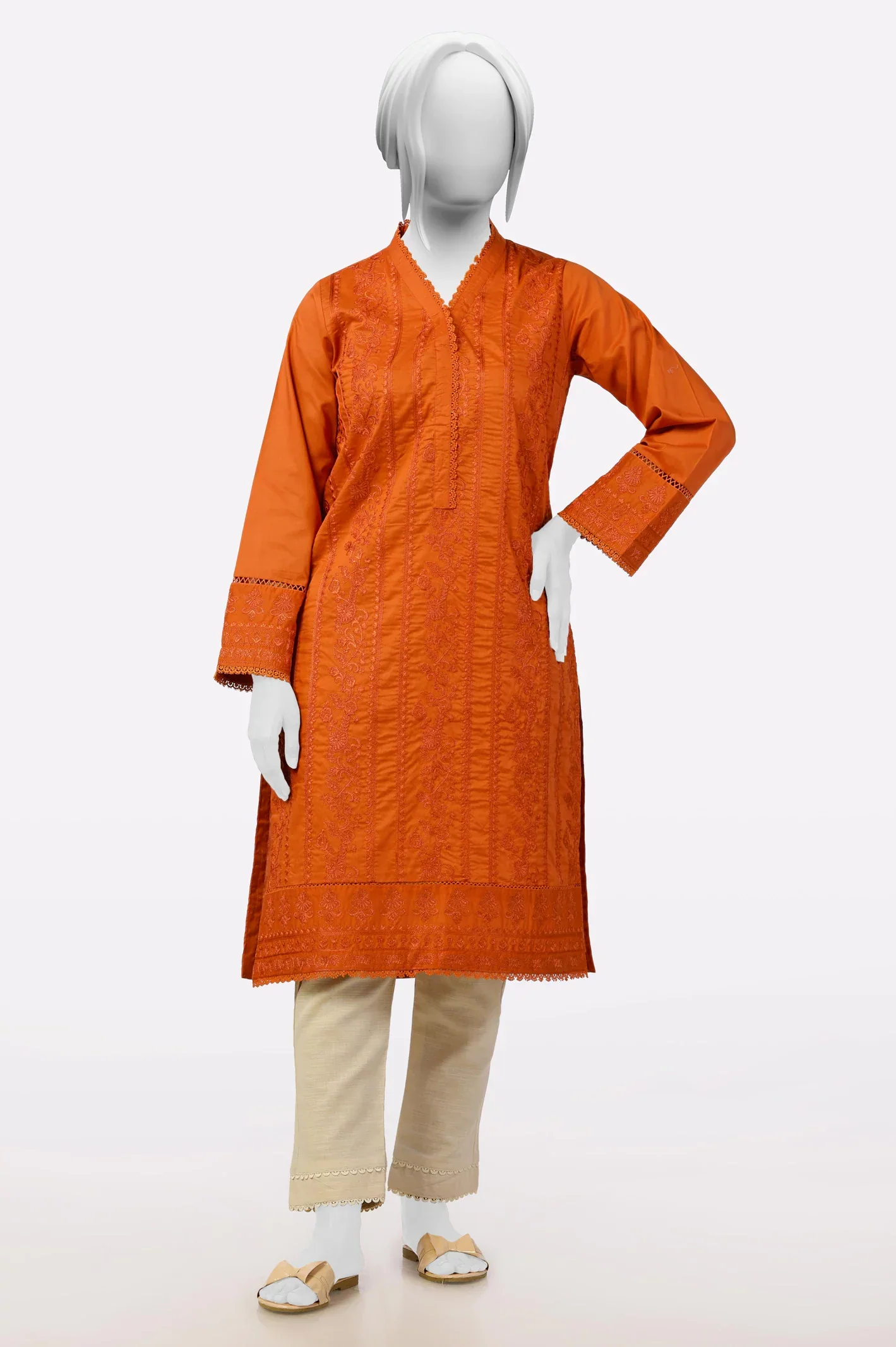 Cambric Rust Embroidered Kurti