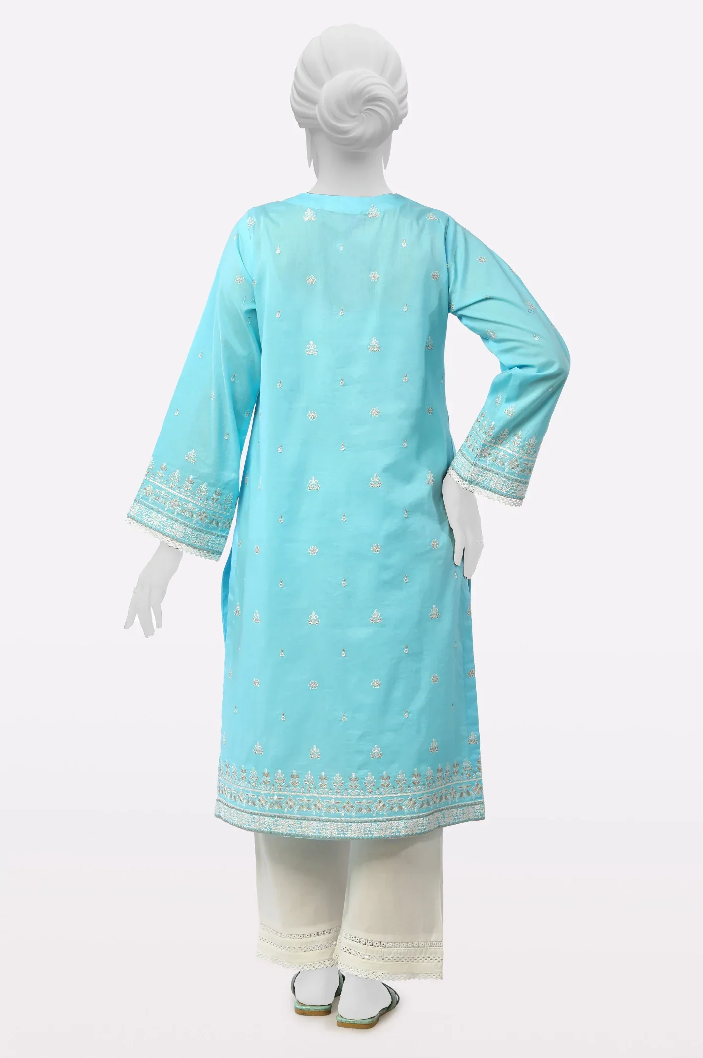 Sky Blue Embroidered Kurti - Image 3