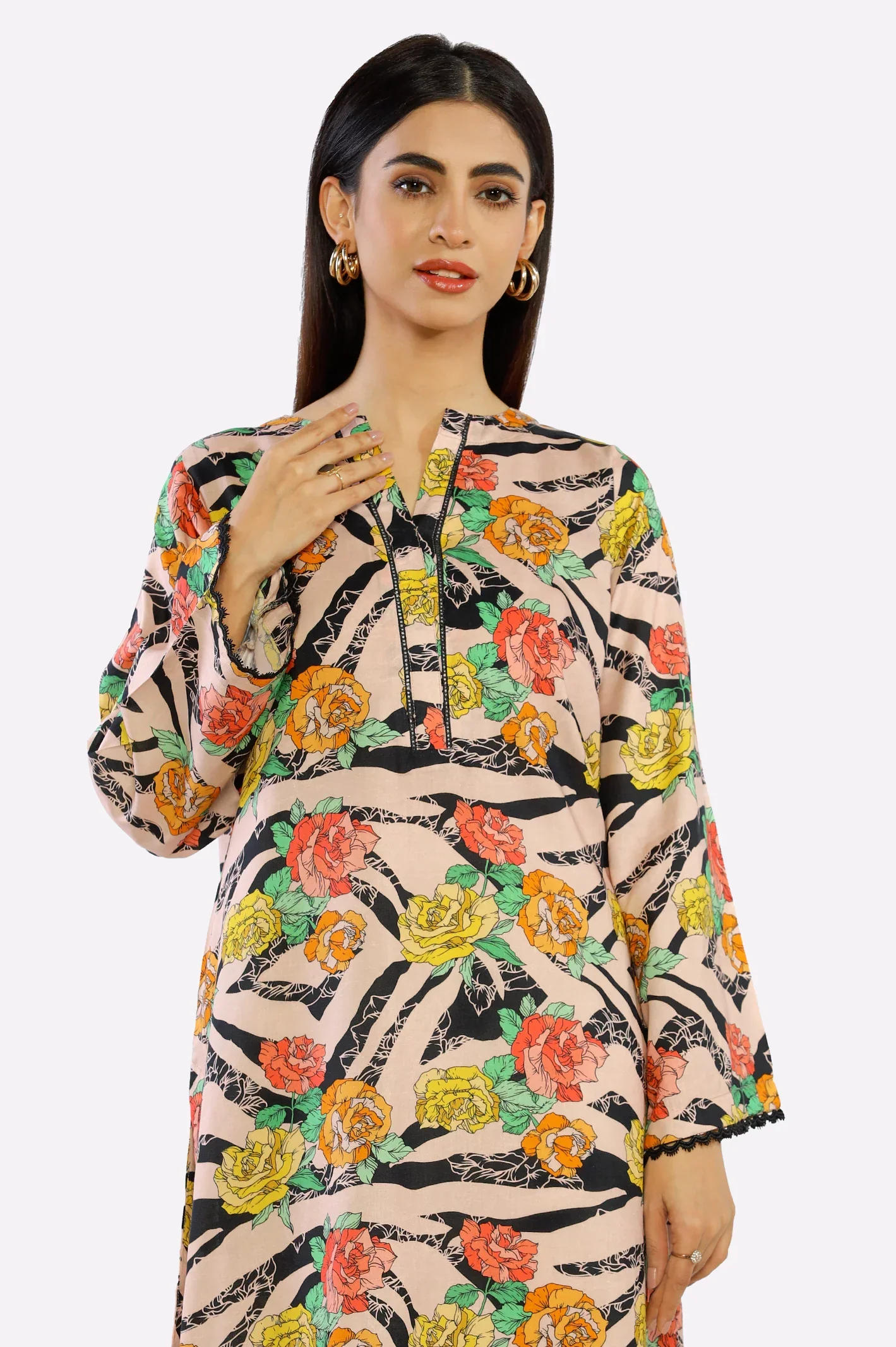 Peach Ready To Wear Printed Kurti - Image 2