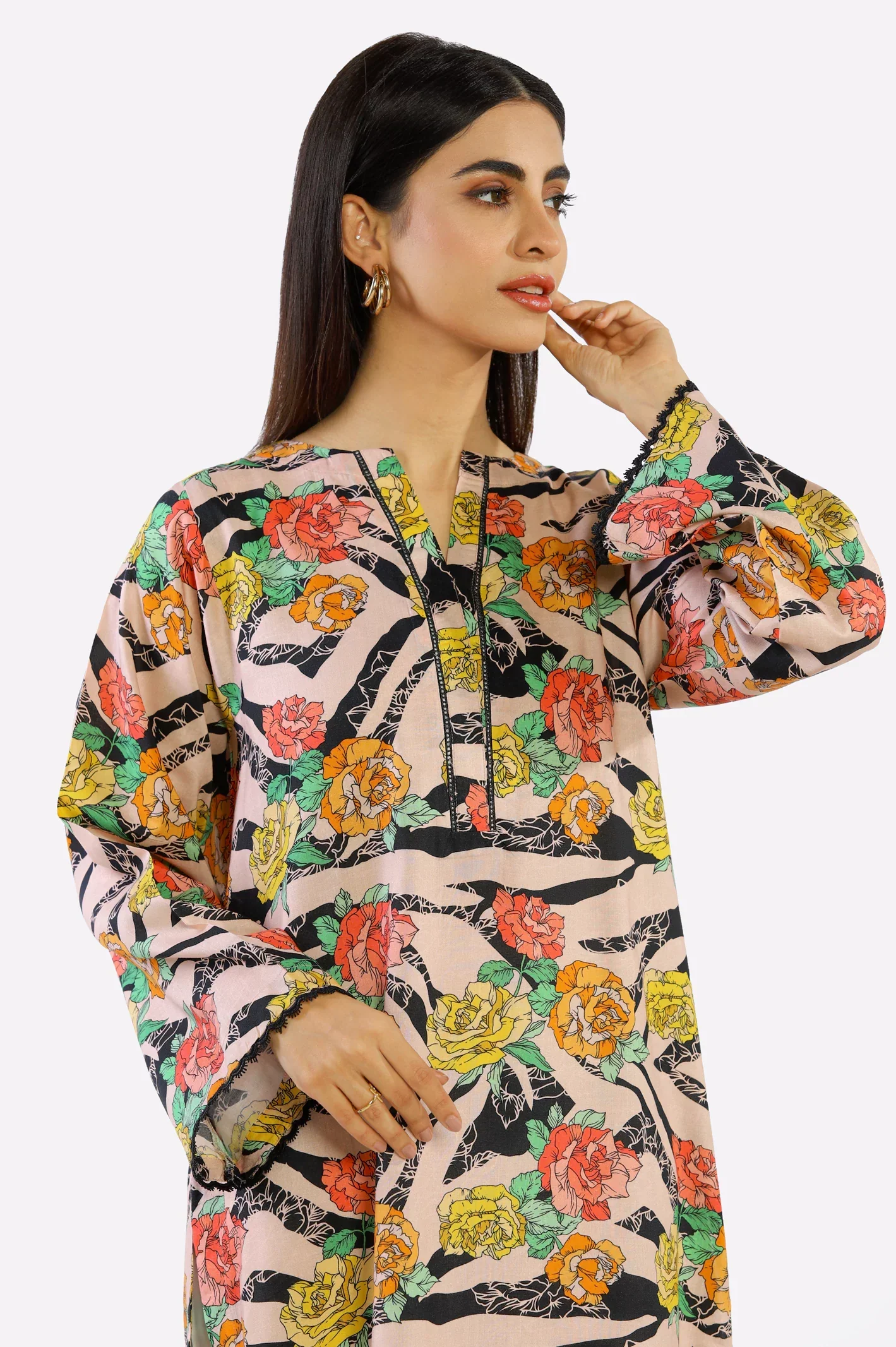 Peach Ready To Wear Printed Kurti - Image 3