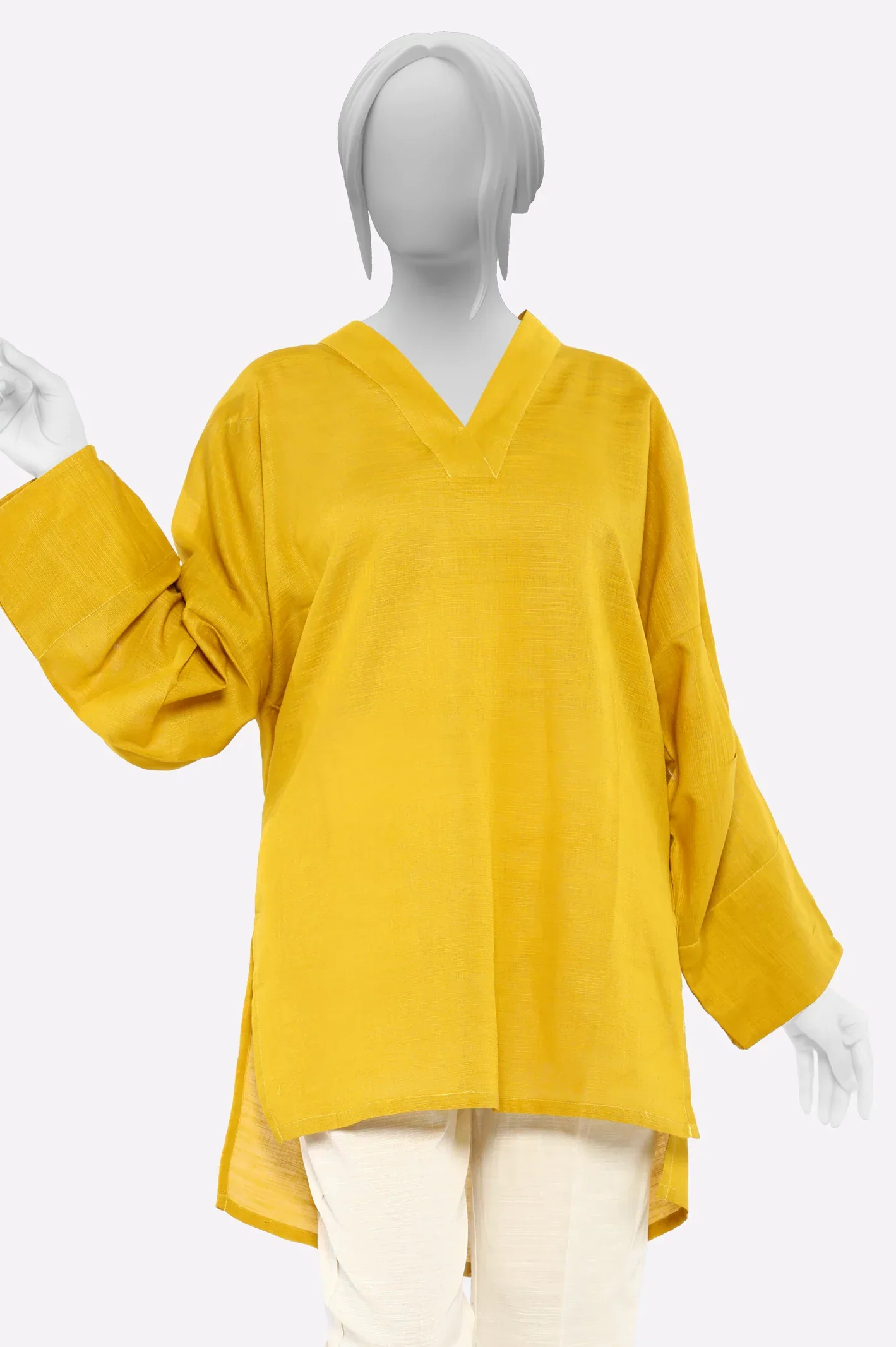 Paper Silk Mustard Fusion Kurti - Image 2