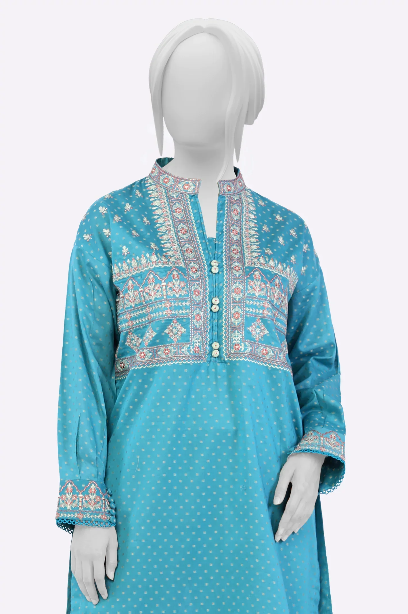 Teal Embroidered Ready To Wear Kurti - Image 2
