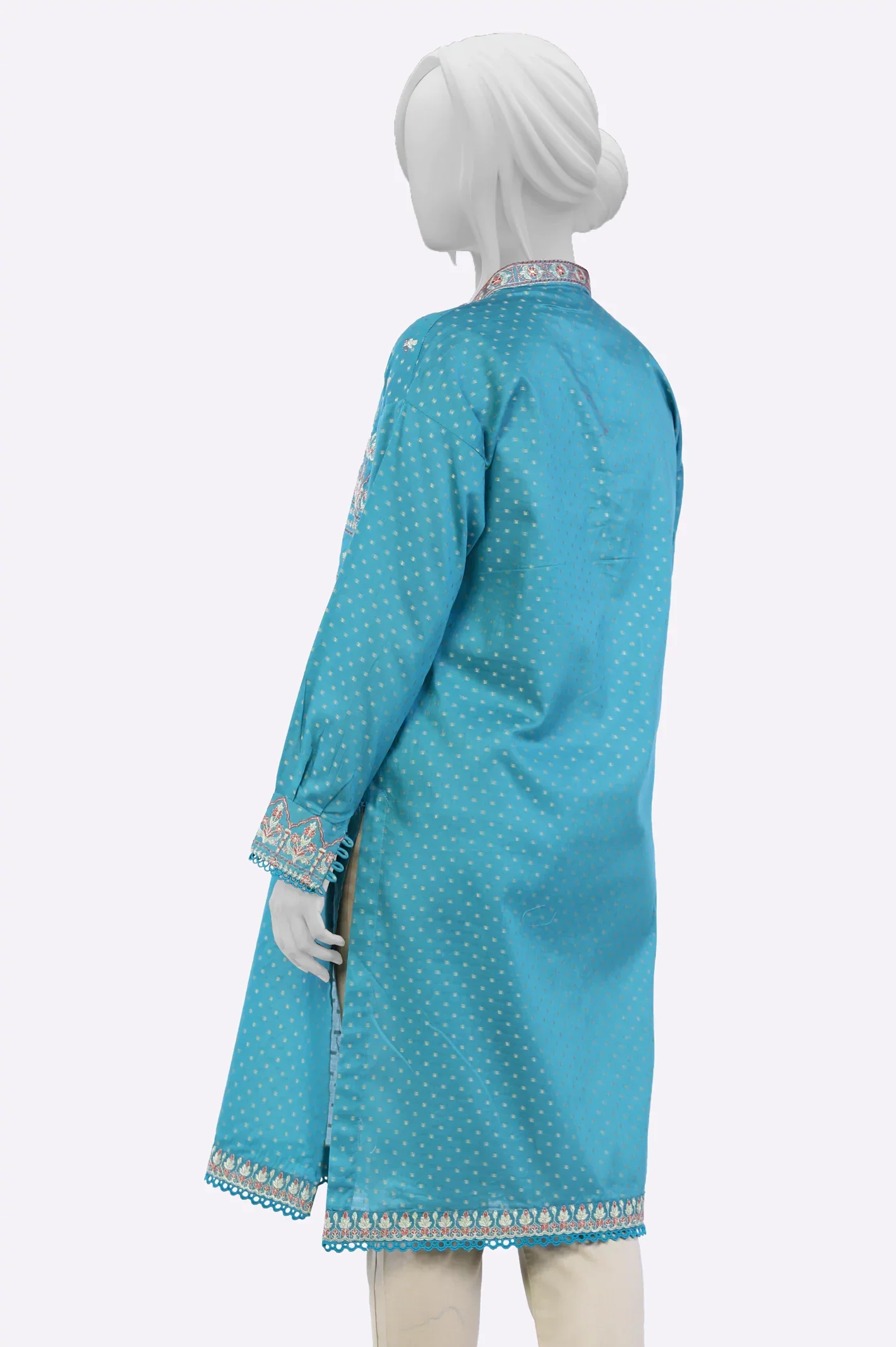 Teal Embroidered Ready To Wear Kurti - Image 3