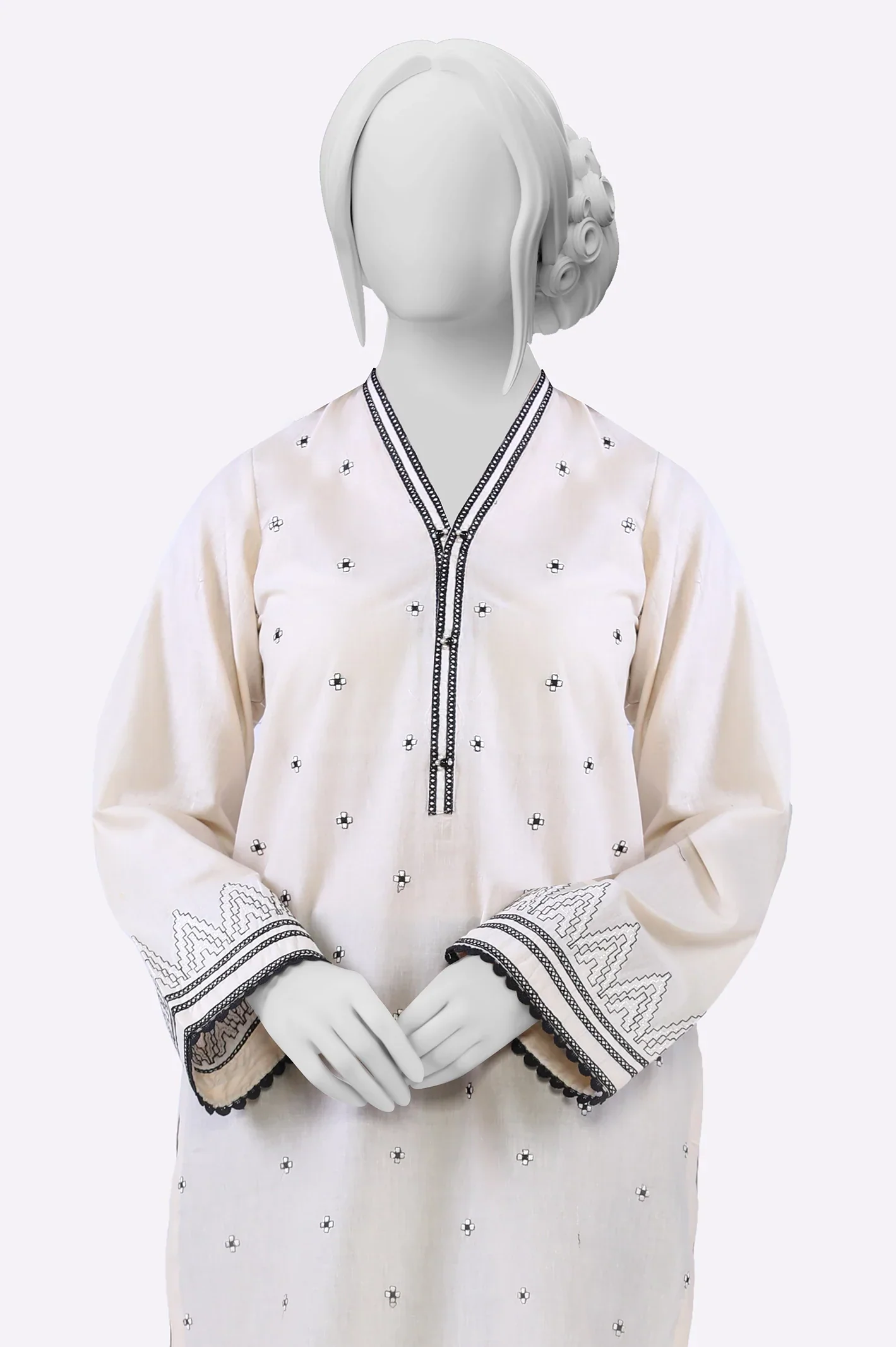 Beige Embroidered Kurti - Image 2