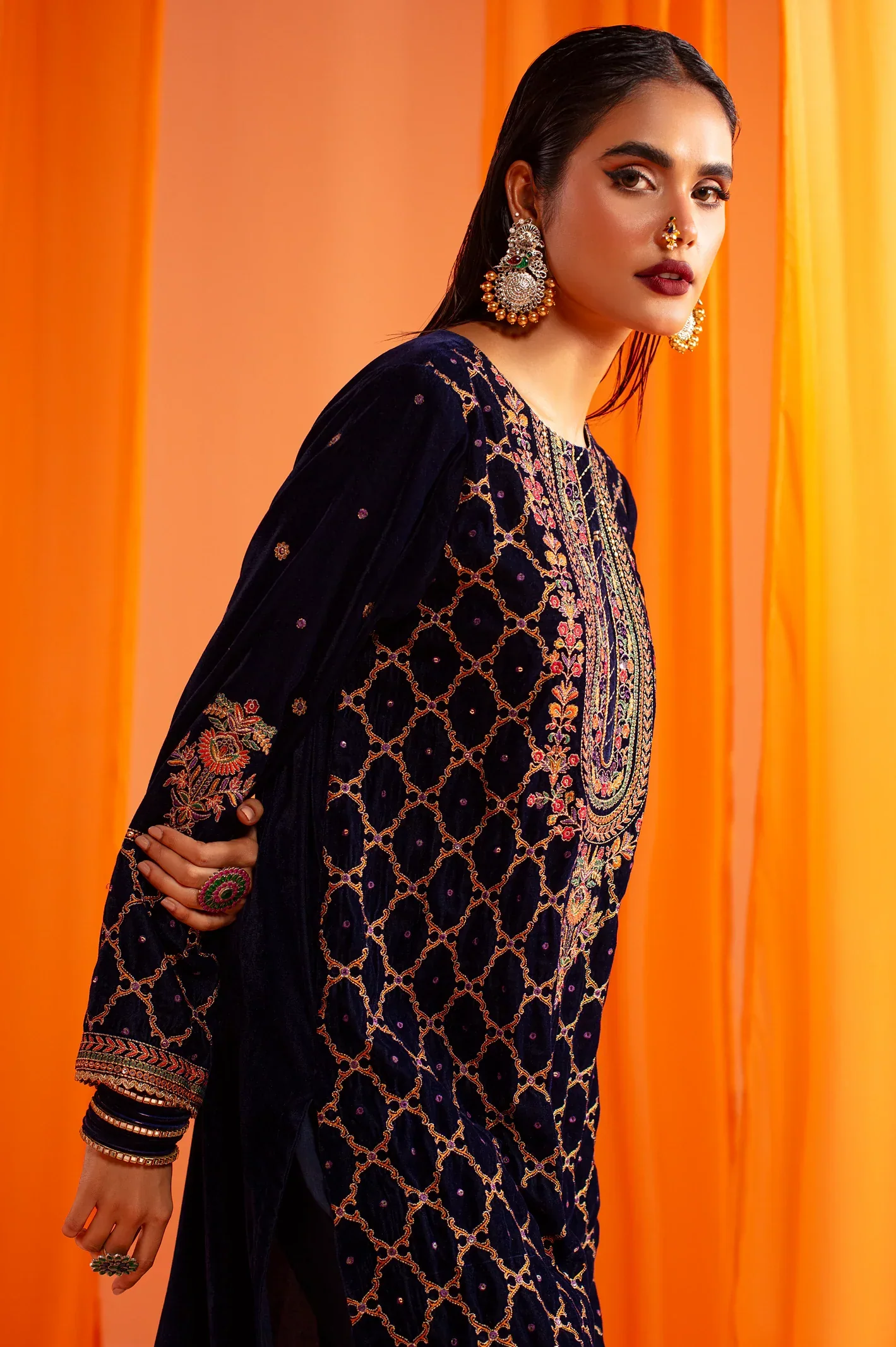 Navy Blue Embroidered Kurti - Image 3