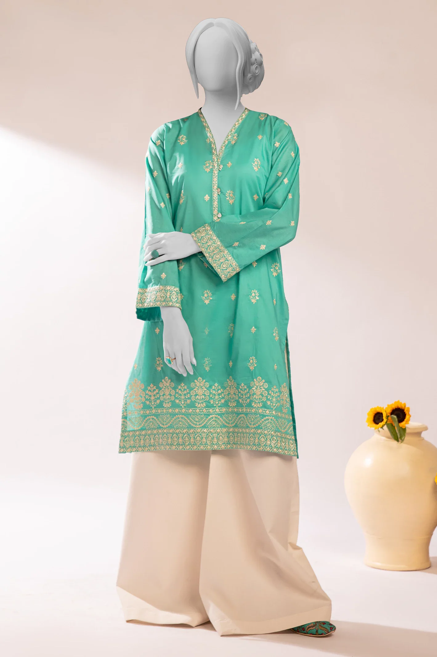 Sea Green Embroidered Kurti