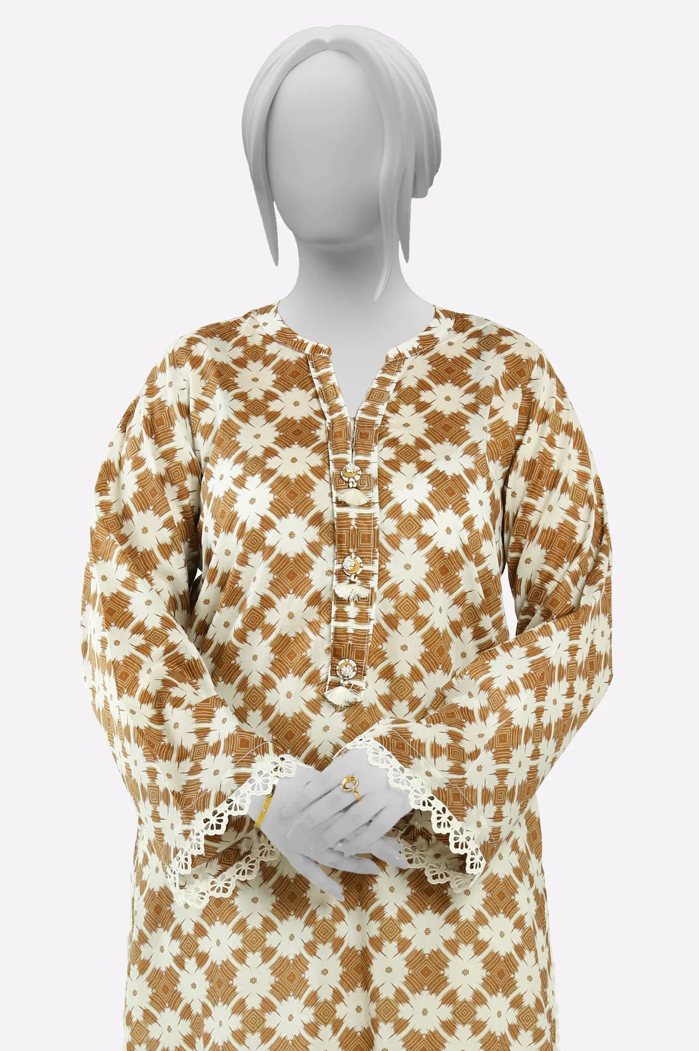 Cambric White Printed Kurti - Image 2