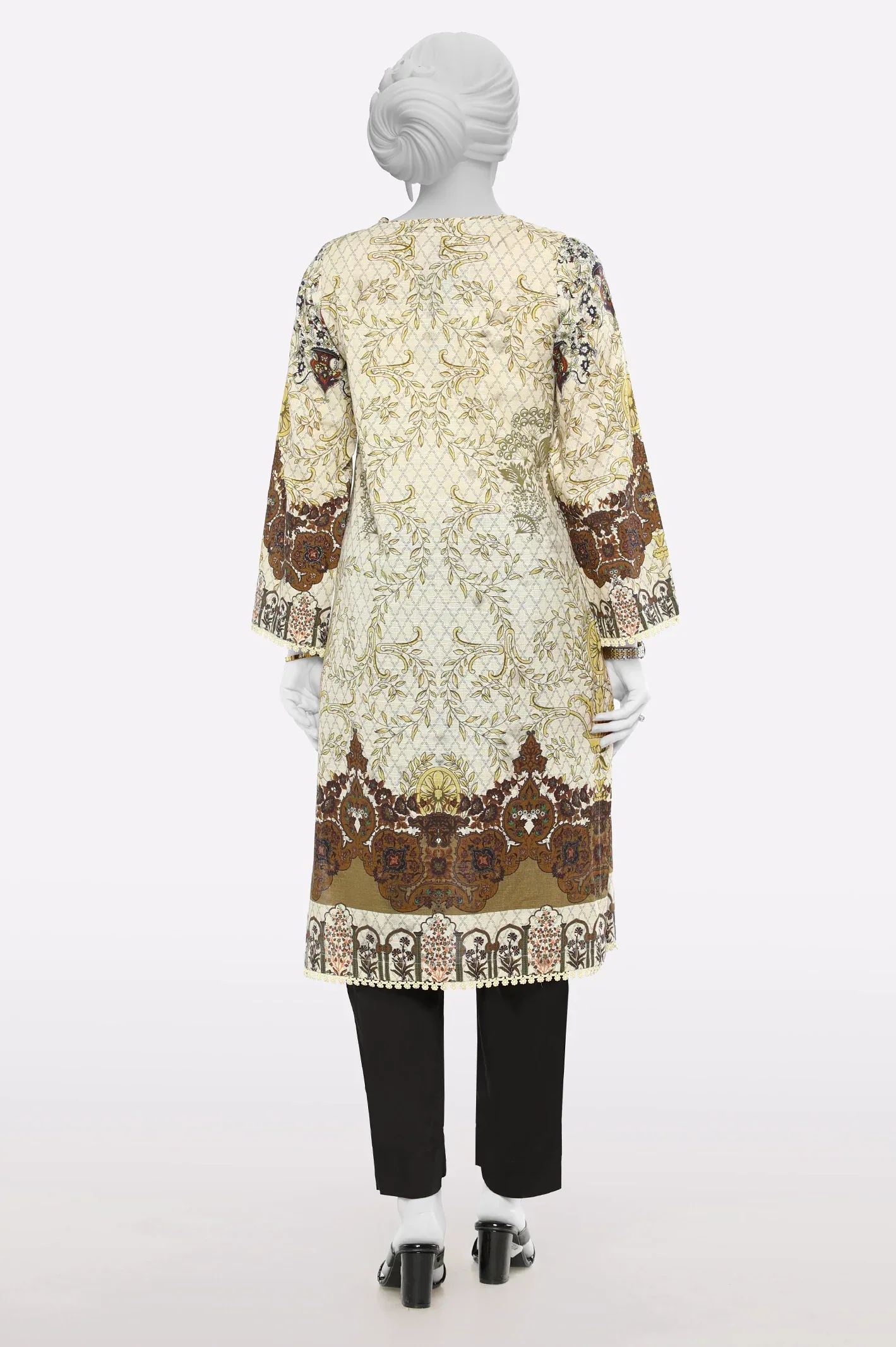 Khaddar Beige Printed Kurti - Image 3