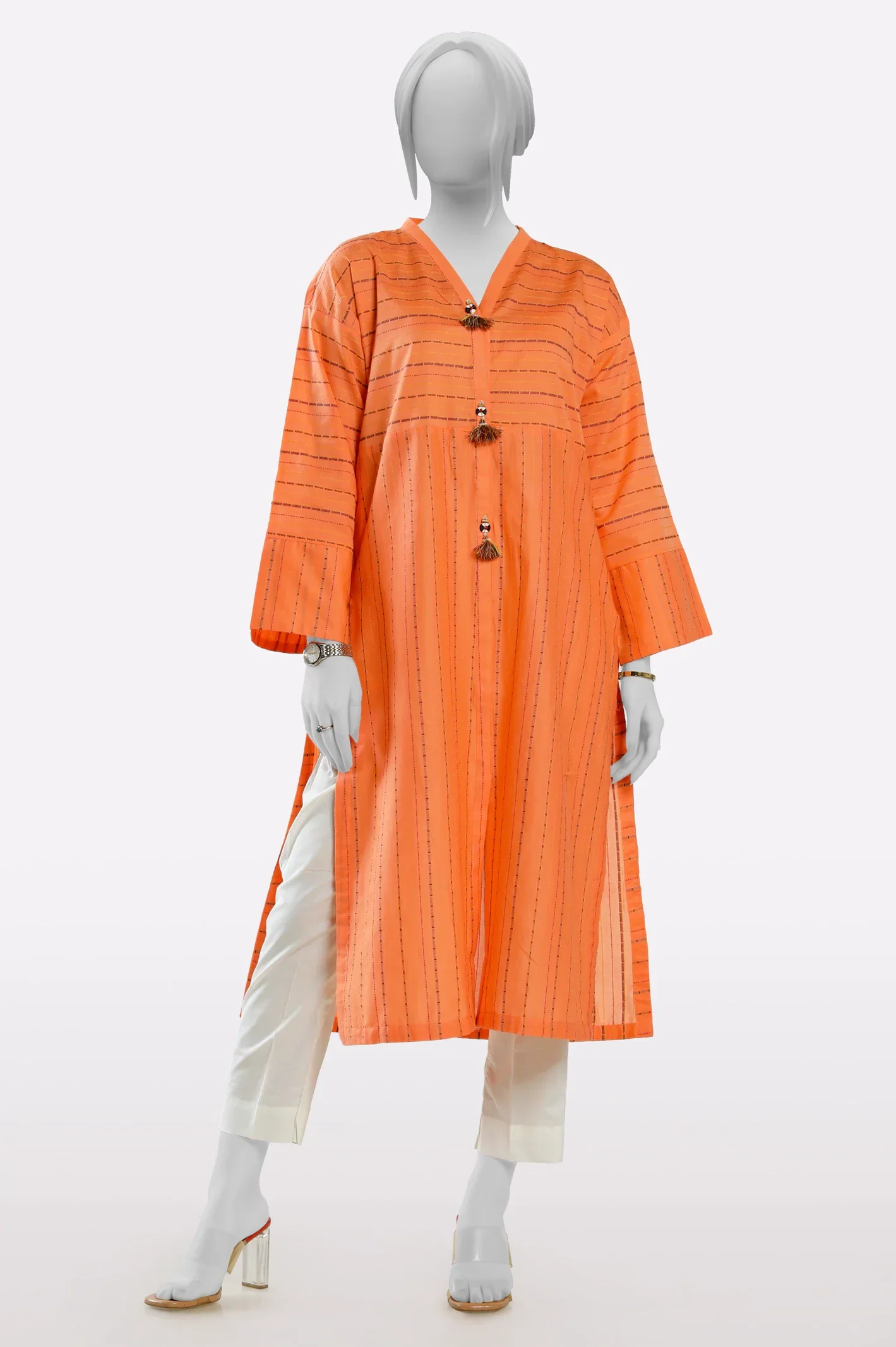 Jacquard Orange Stylised Kurti