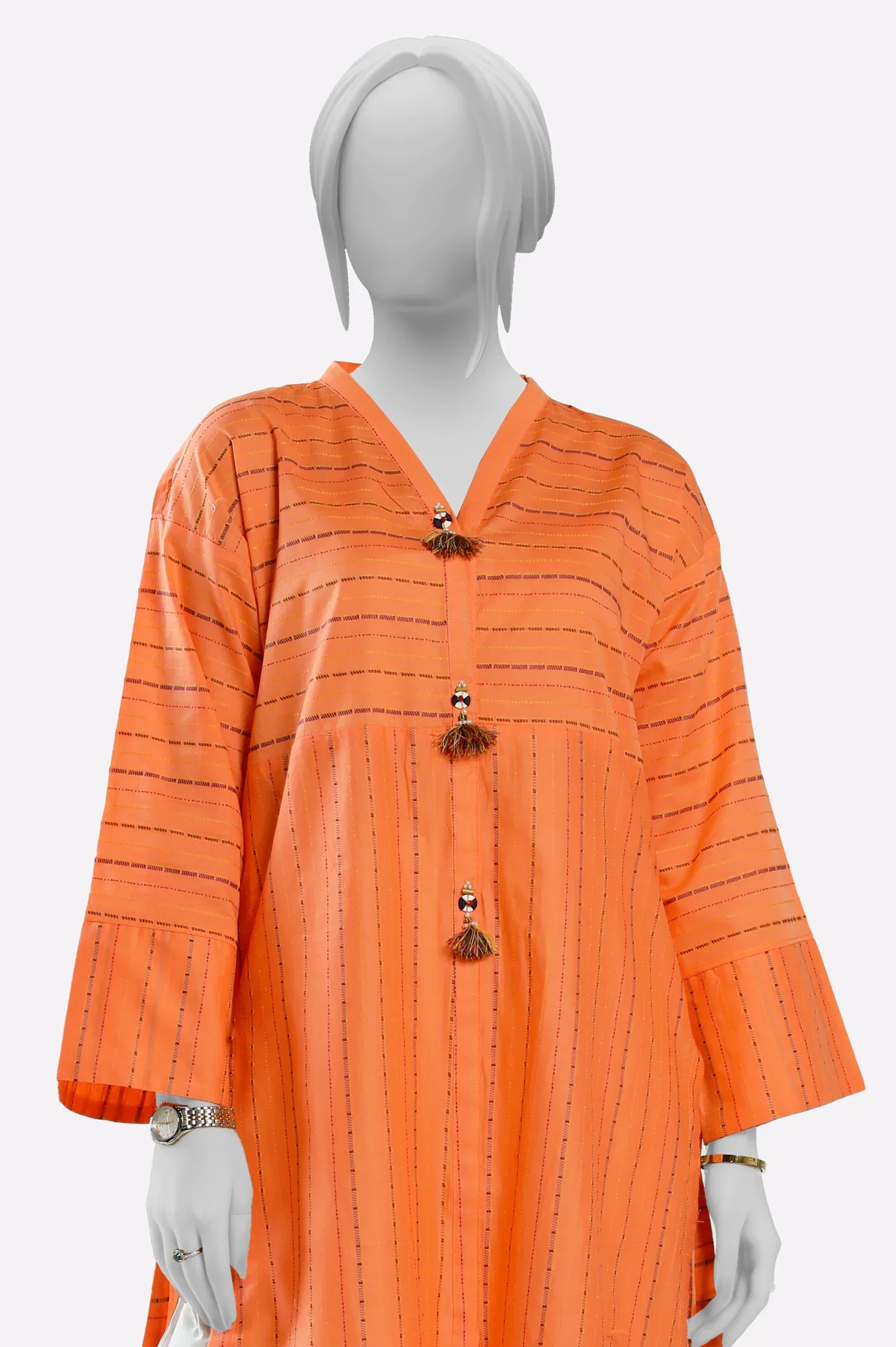 Jacquard Orange Stylised Kurti - Image 2
