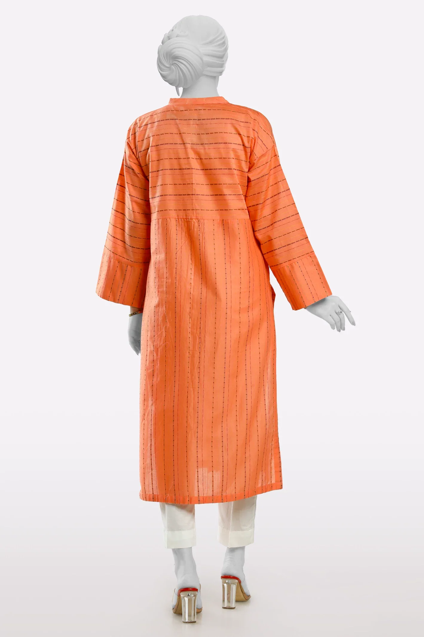 Jacquard Orange Stylised Kurti - Image 3