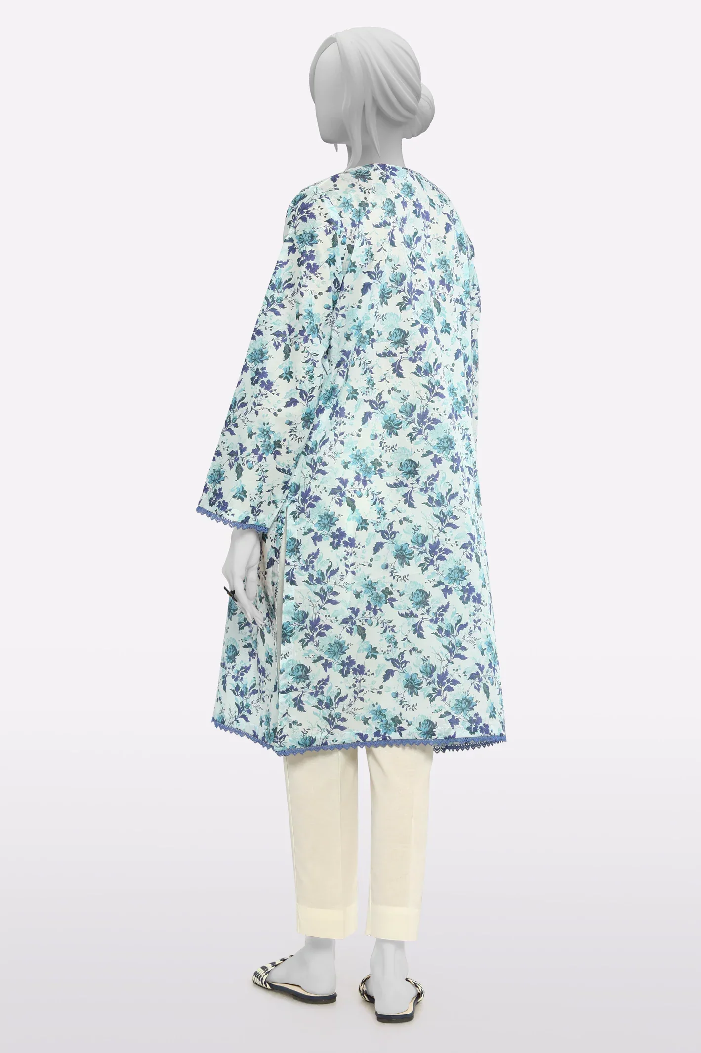Cambric Sky Blue Printed Kurti - Image 3