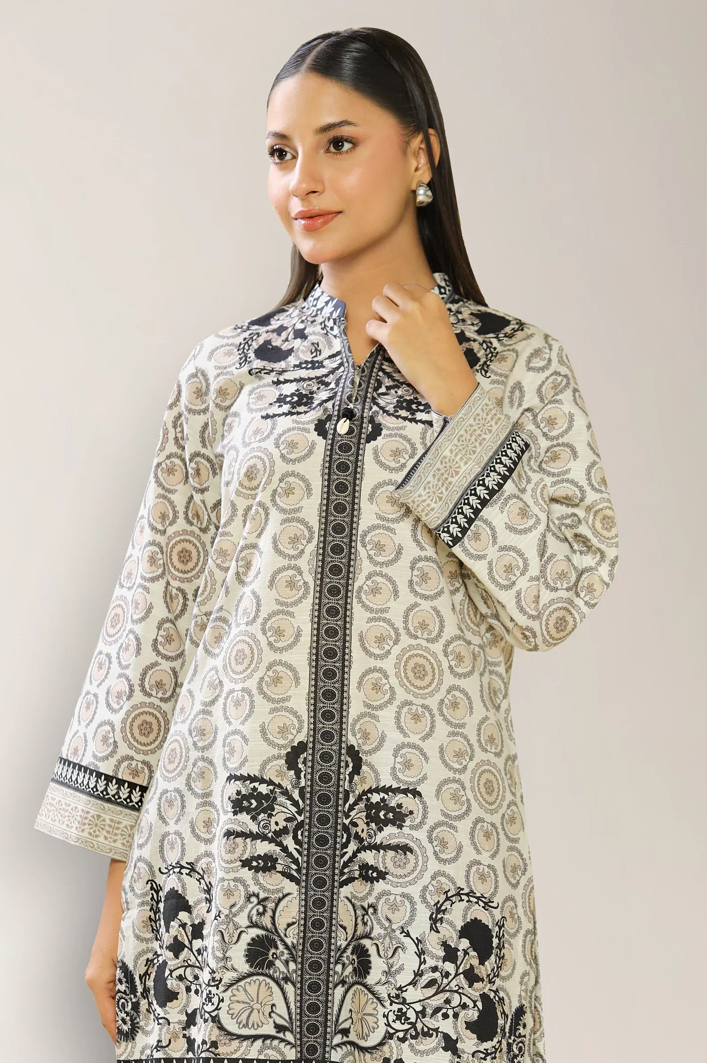 Printed Khaddar-Beige 2PC - Image 2