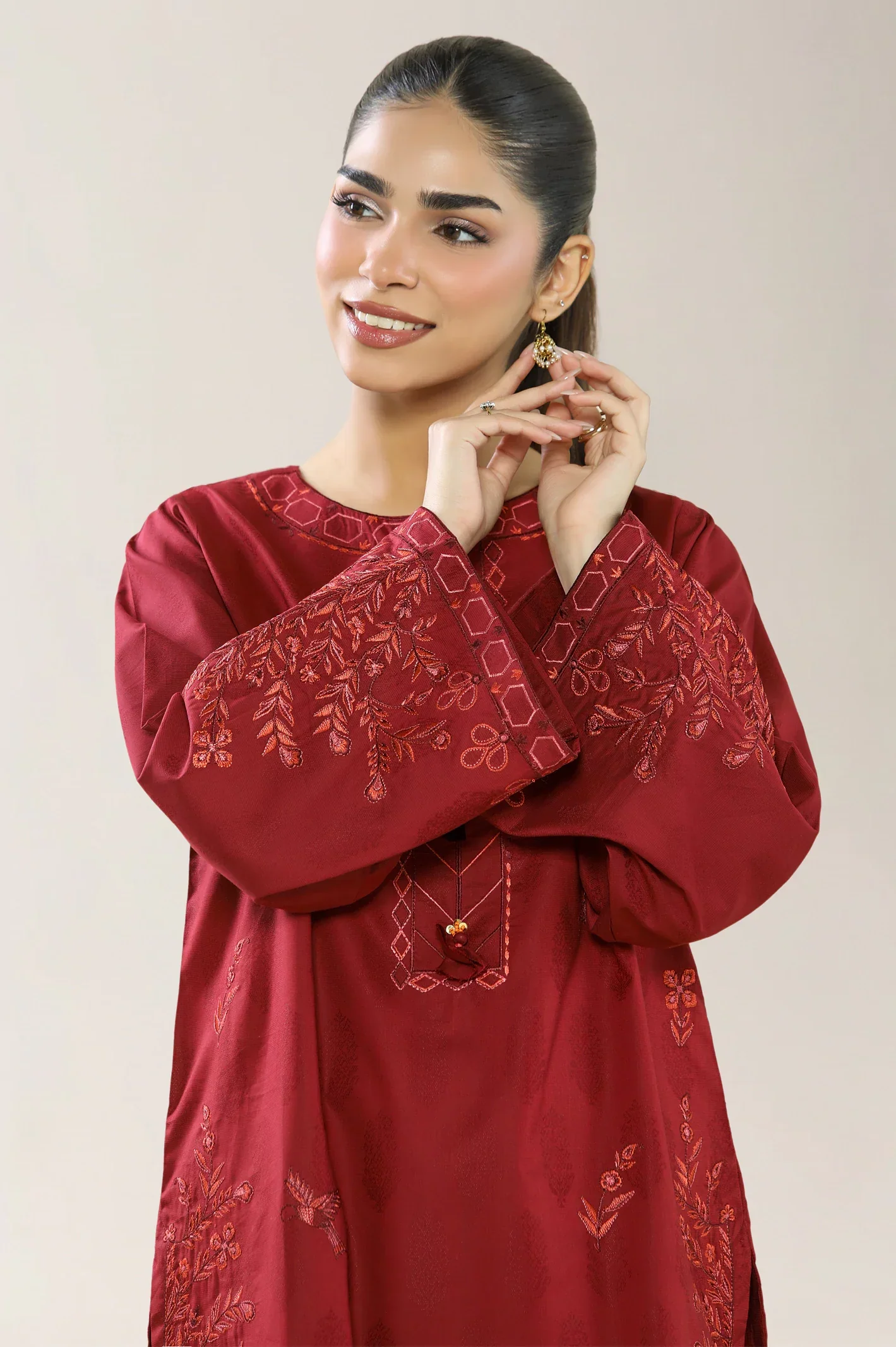Viscose Self Jacquard-Maroon 2PC - Image 2