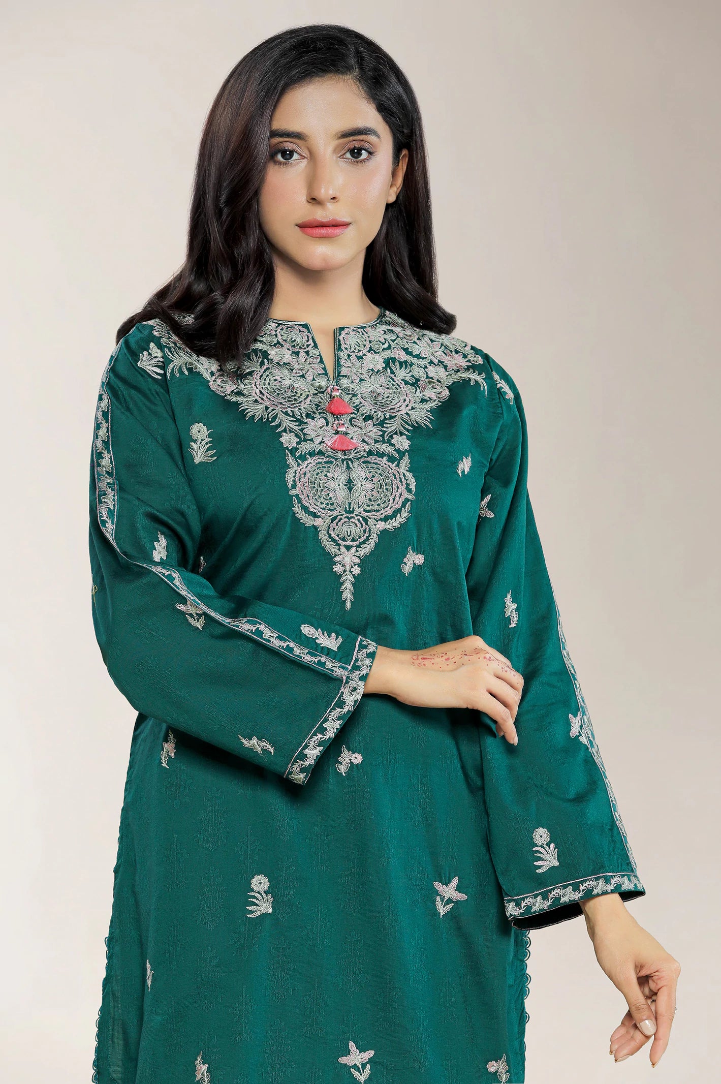 Embroidered Jacquard Green 2PC - Image 2
