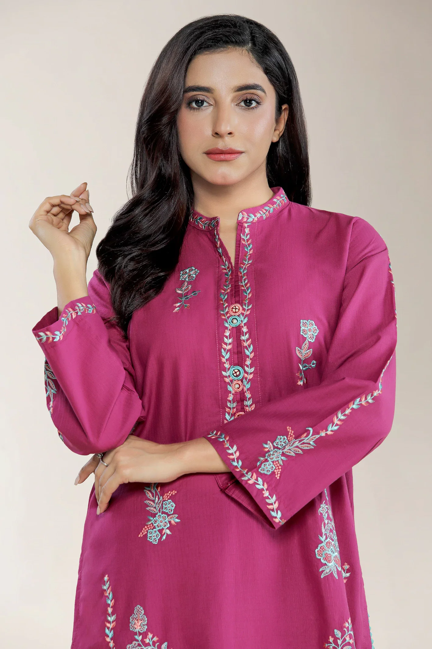Embroidered Banadora Magenta 2PC - Image 2