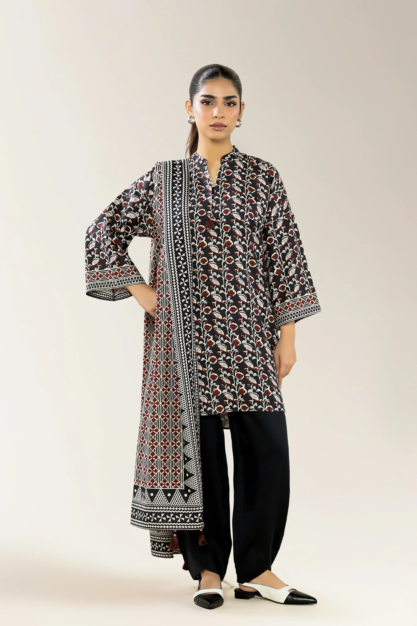 Printed Viscose-Black 3PC