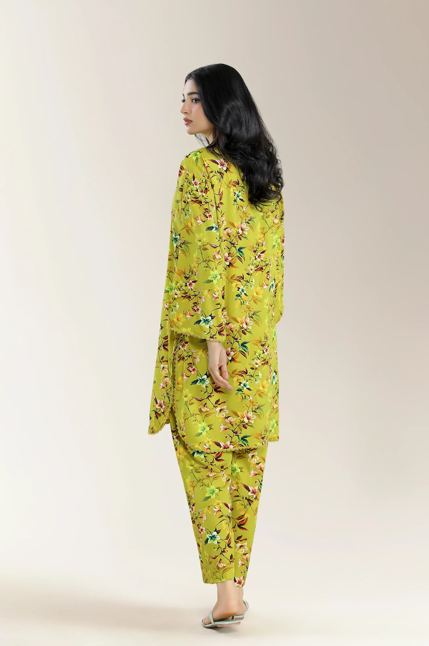 Printed Viscose Linen Olive 2Pc - Image 2