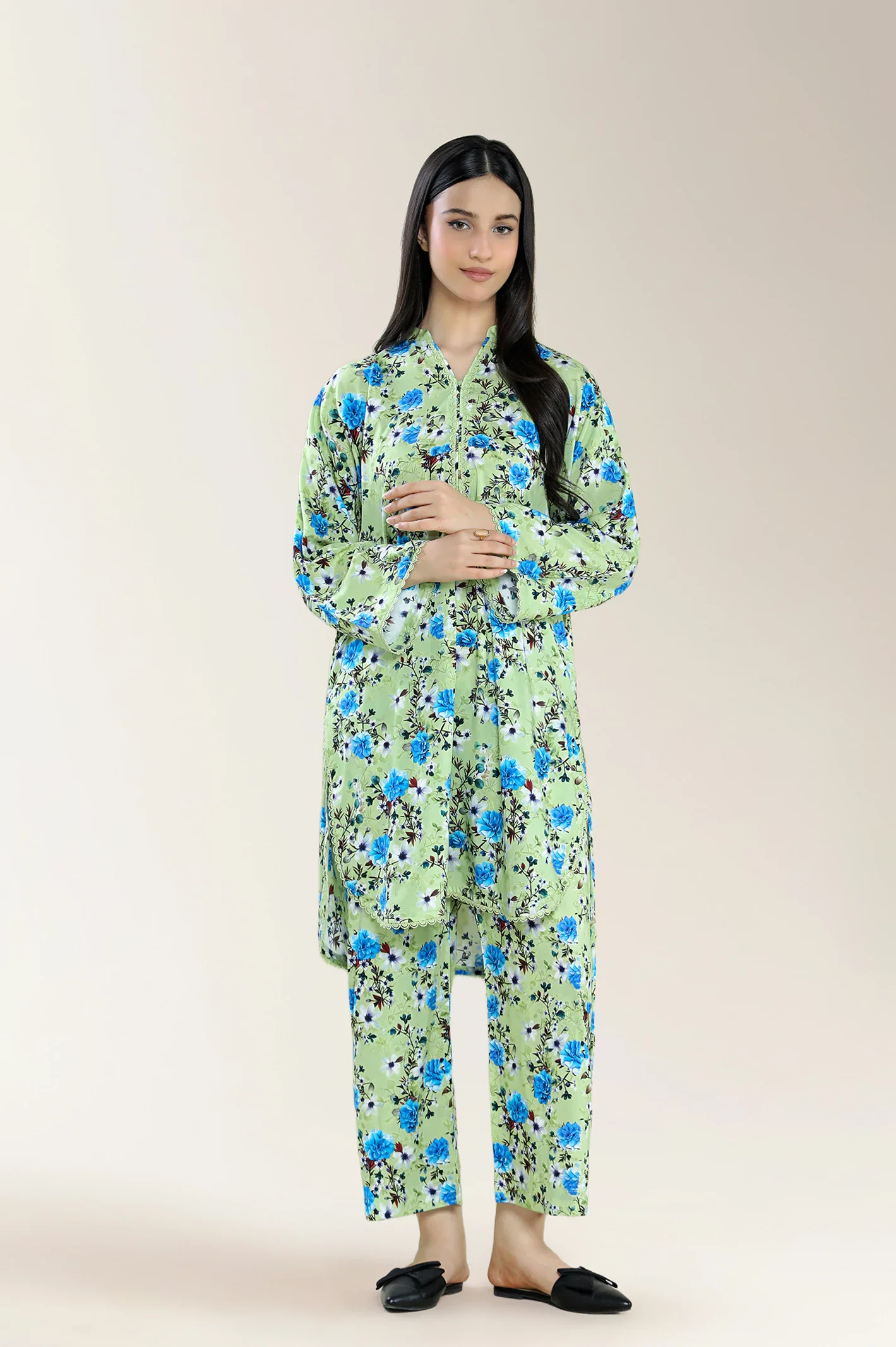 Printed Viscose Linen-Mint 2Pc