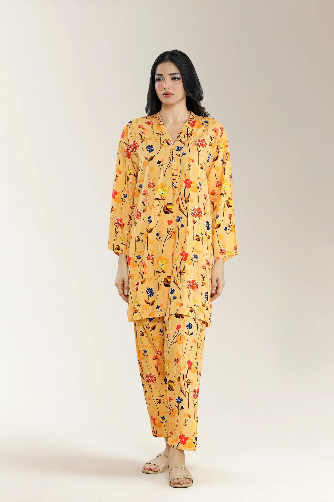 Printed Viscose Linen Coral 2Pc