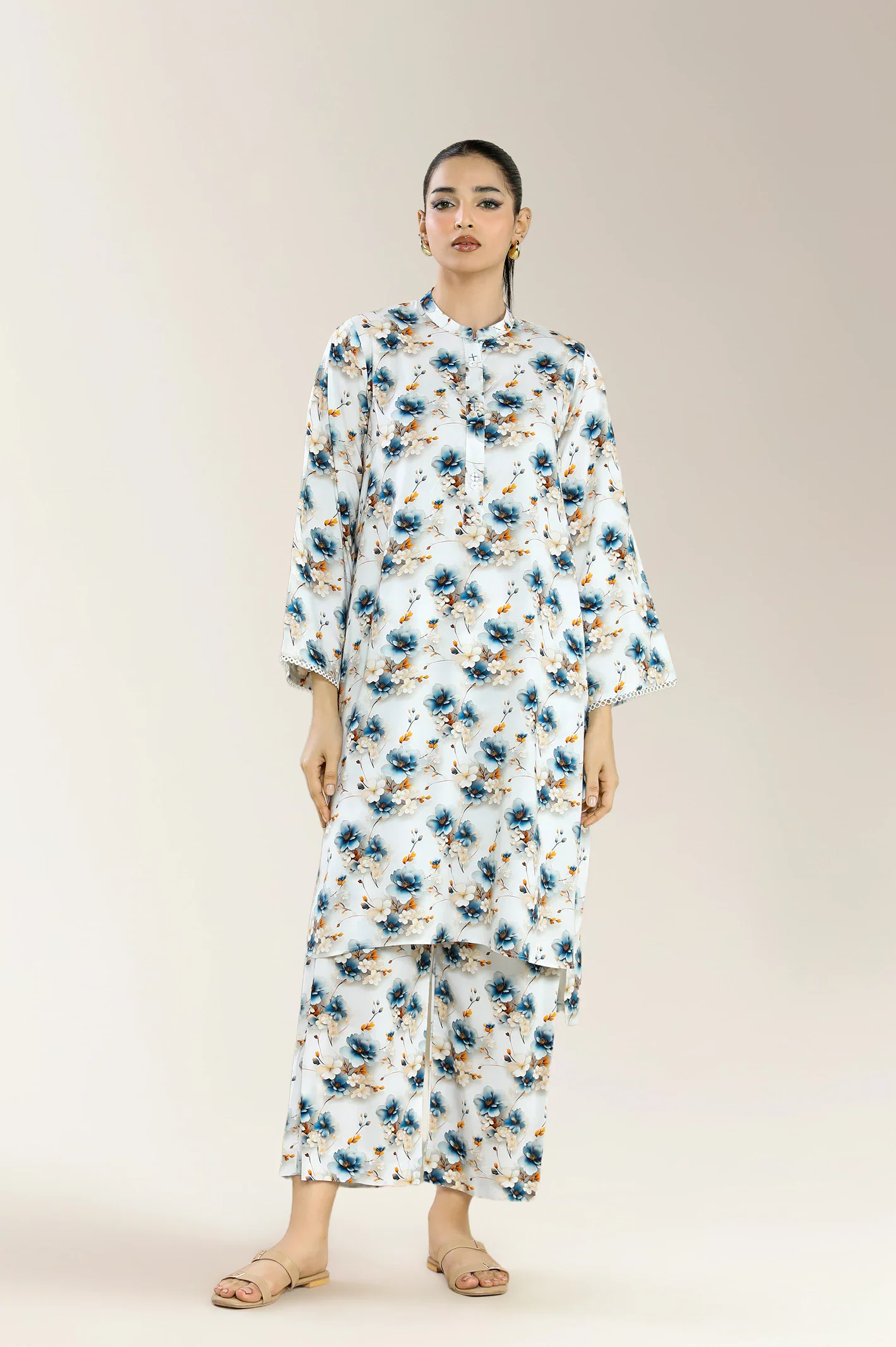 Printed Viscose Linen-Ash White 2Pc