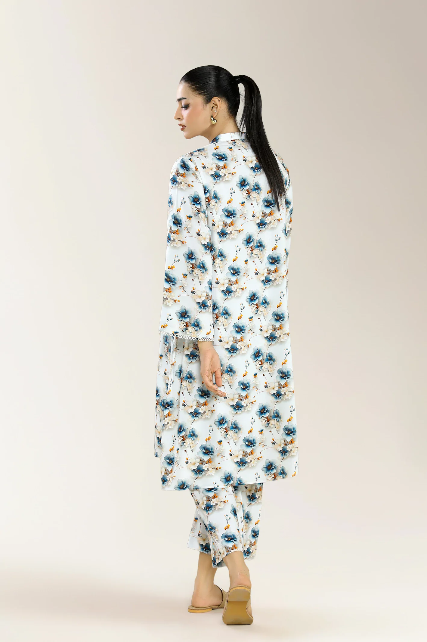 Printed Viscose Linen-Ash White 2Pc - Image 2