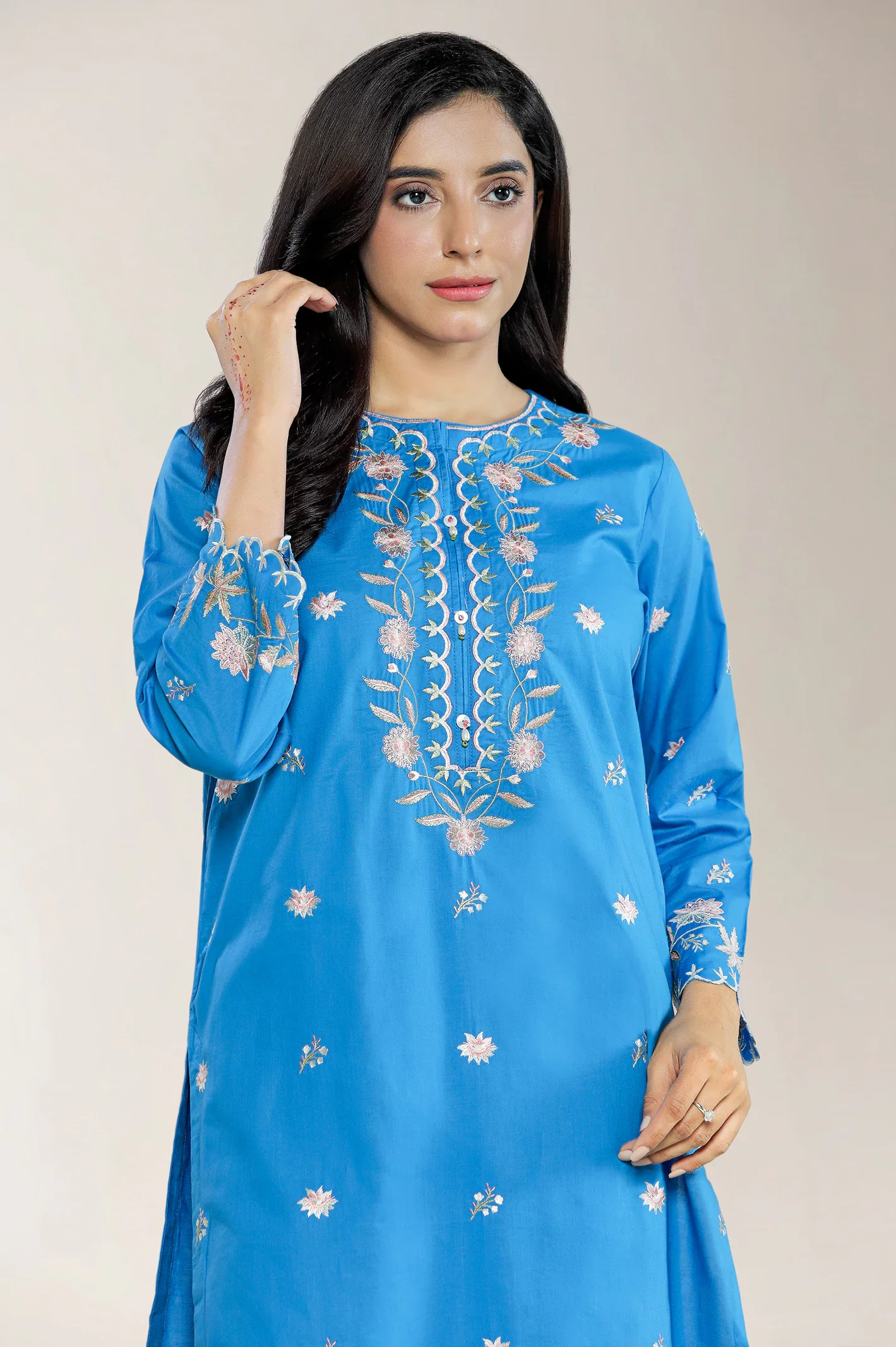Embroidered Cambric Blue 2PC - Image 2